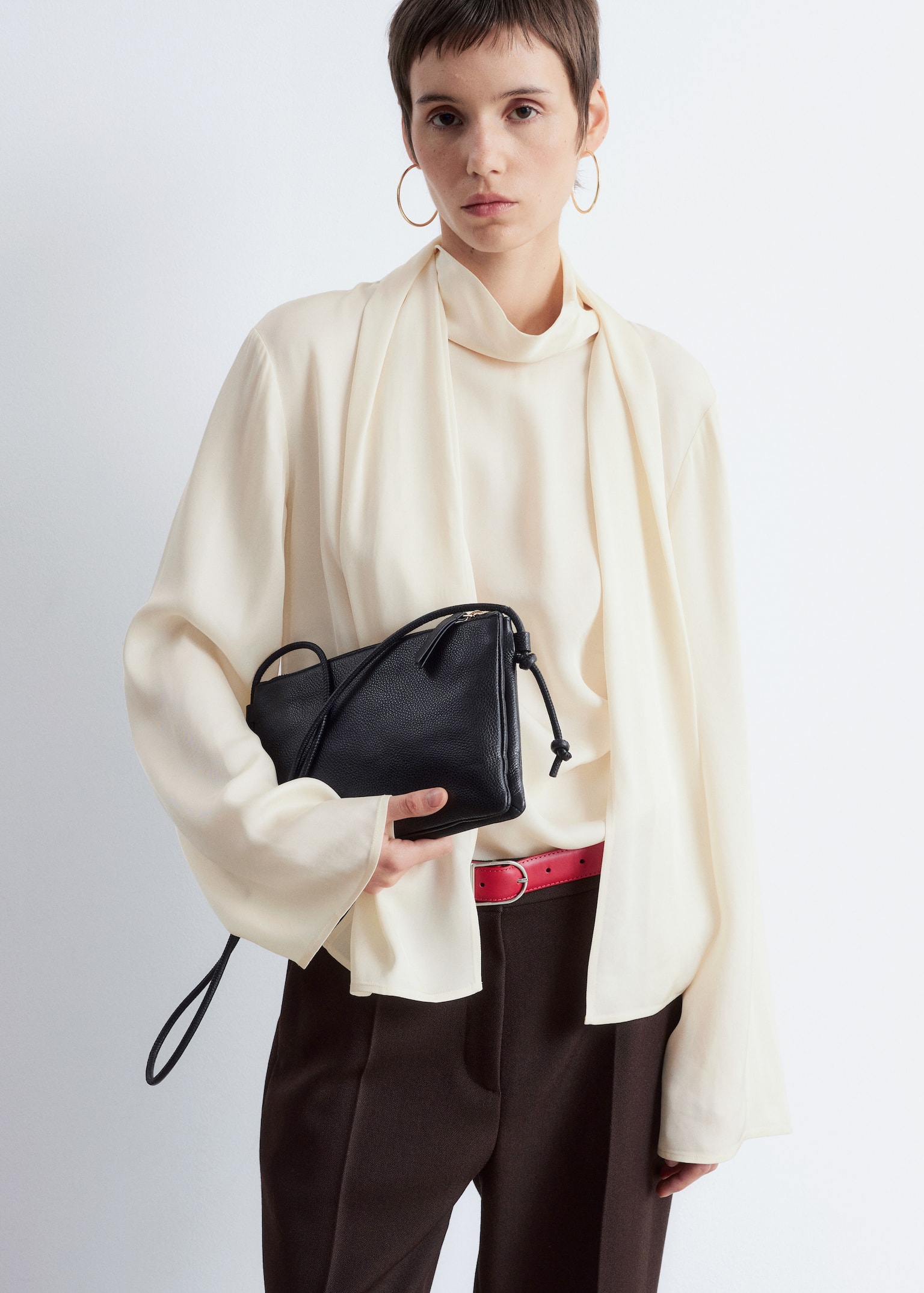 Petit sac à bandoulière en cuir - Noir/Marron Clair