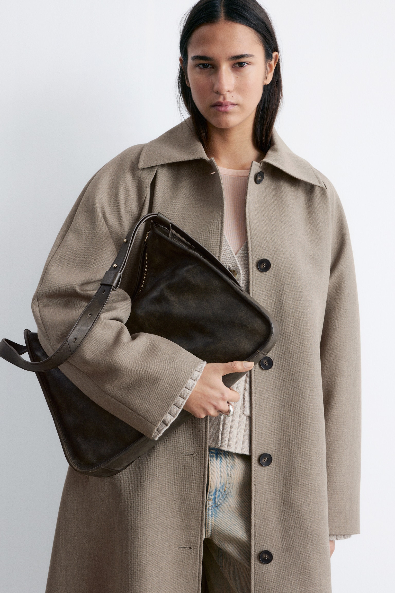 תיק נשיאה מעור - אפור כהה/שחור - 1