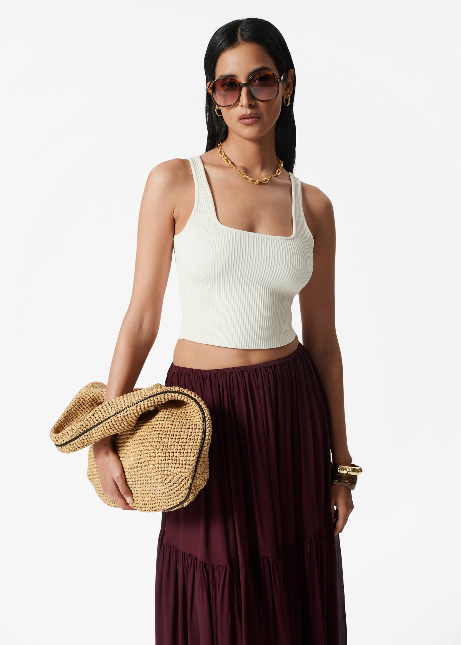 Chiffon Tiered Maxi Skirt - Dark Red - 5
