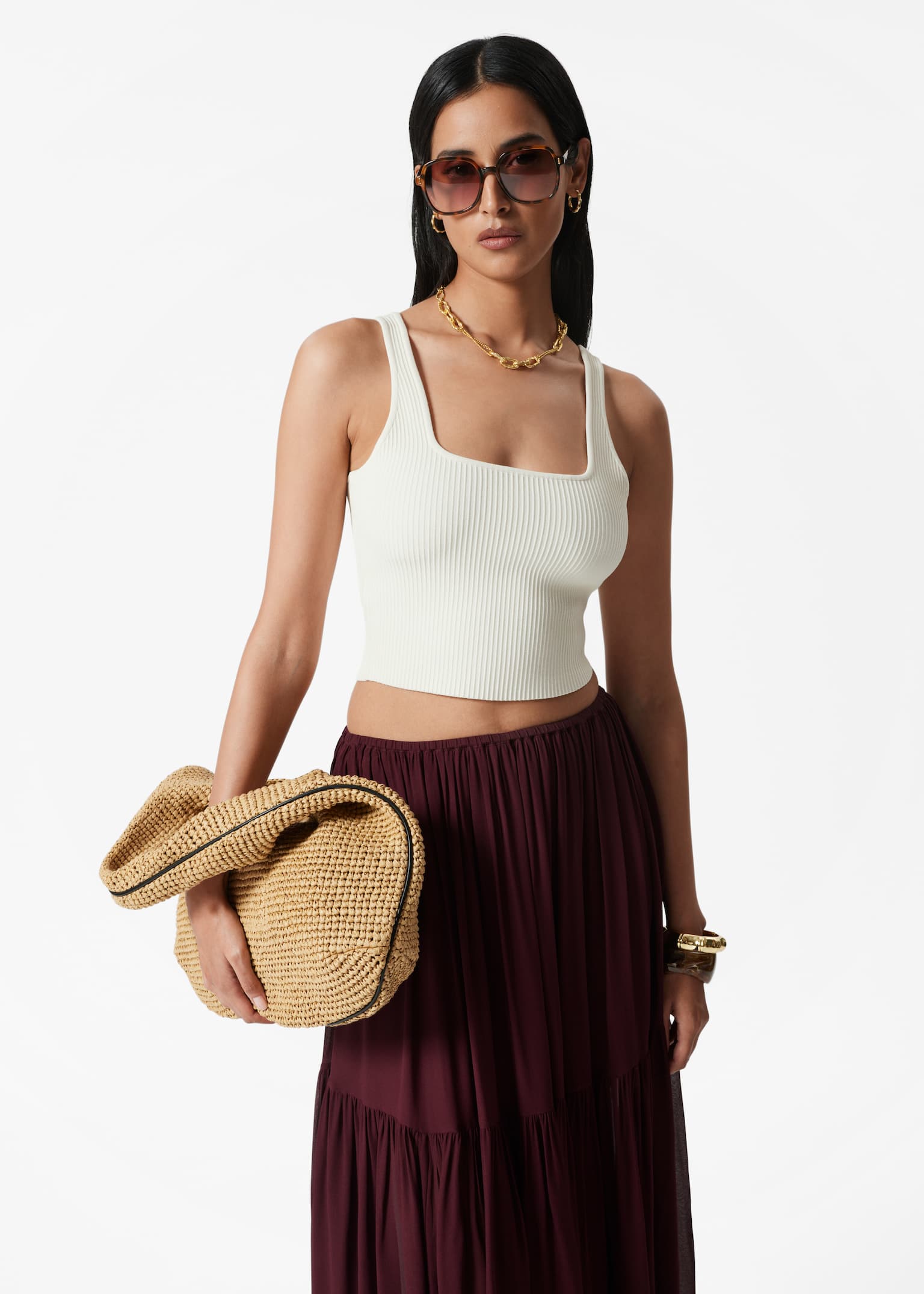 Chiffon Tiered Maxi Skirt - Dark Red - 3