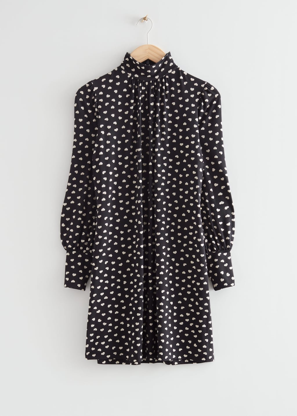 Printed Mock Neck Dress - Heart Print Black - Still Life