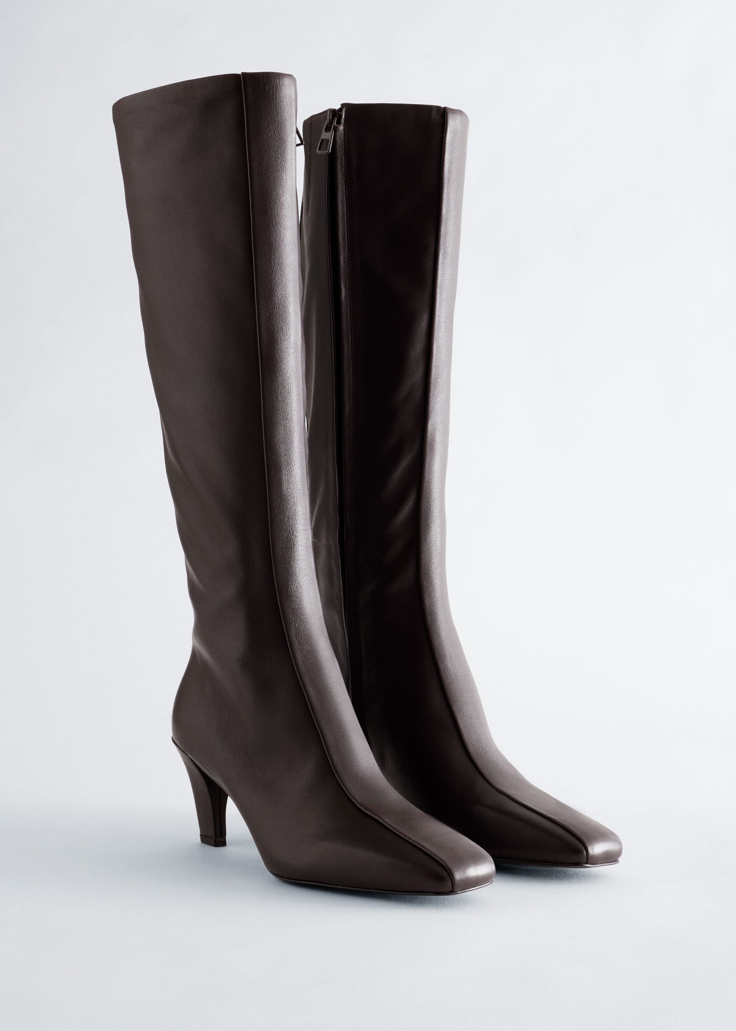 Knee-High Leather Boots - Dark Brown - Still Life
