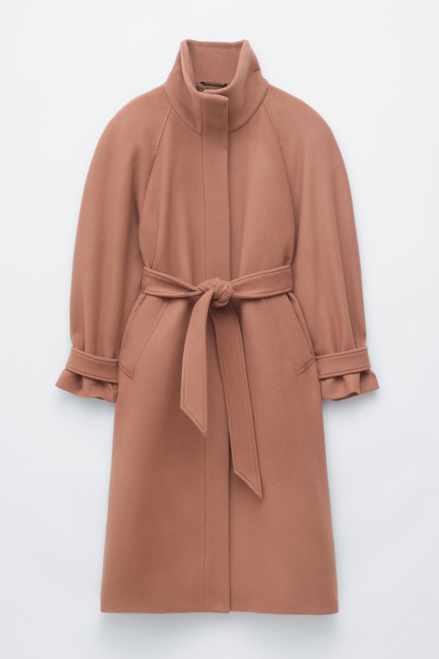 Ullkåpe med belte - Mørk beige/Svart