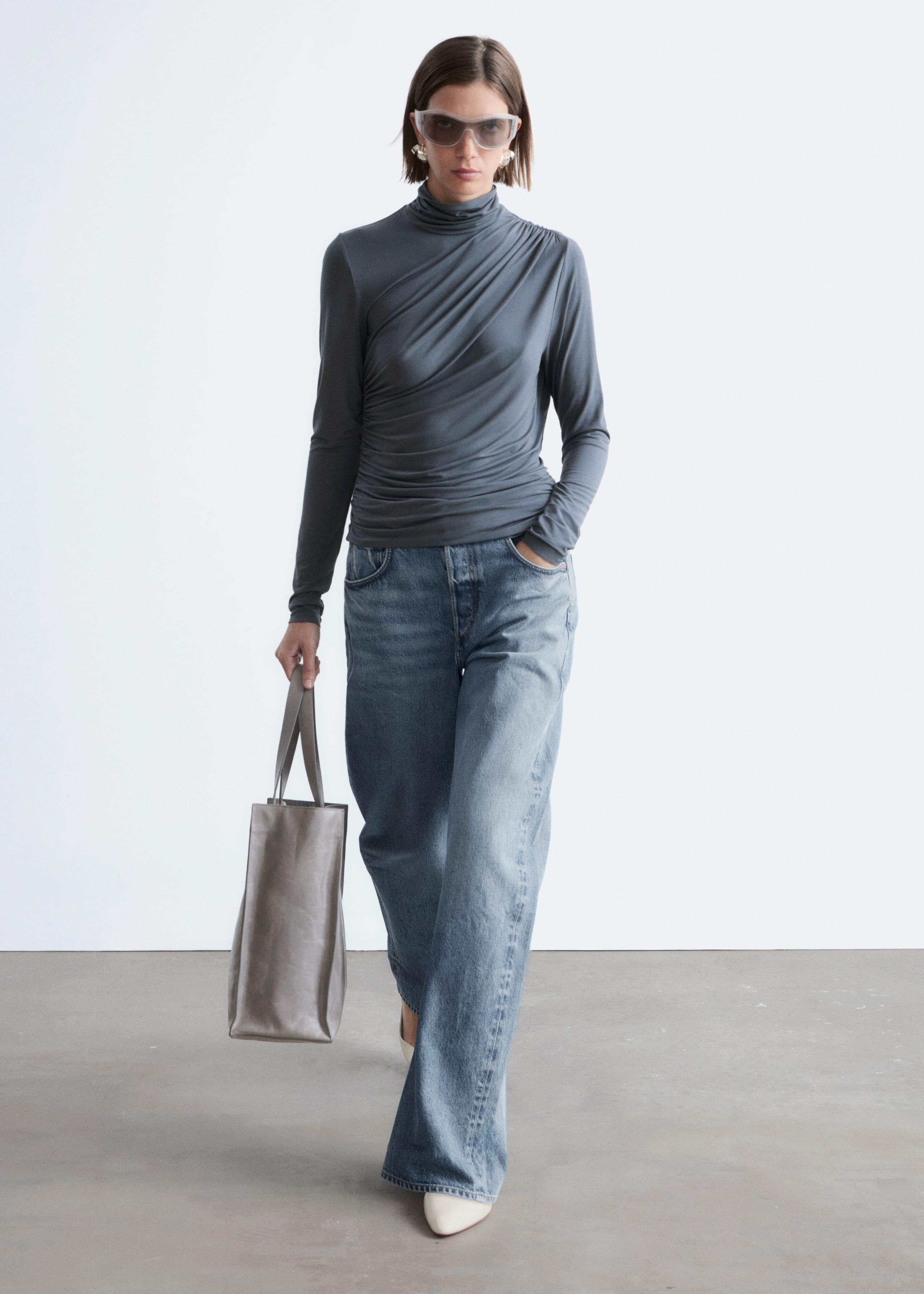 Draped Turtleneck Top - Red - Lookbook