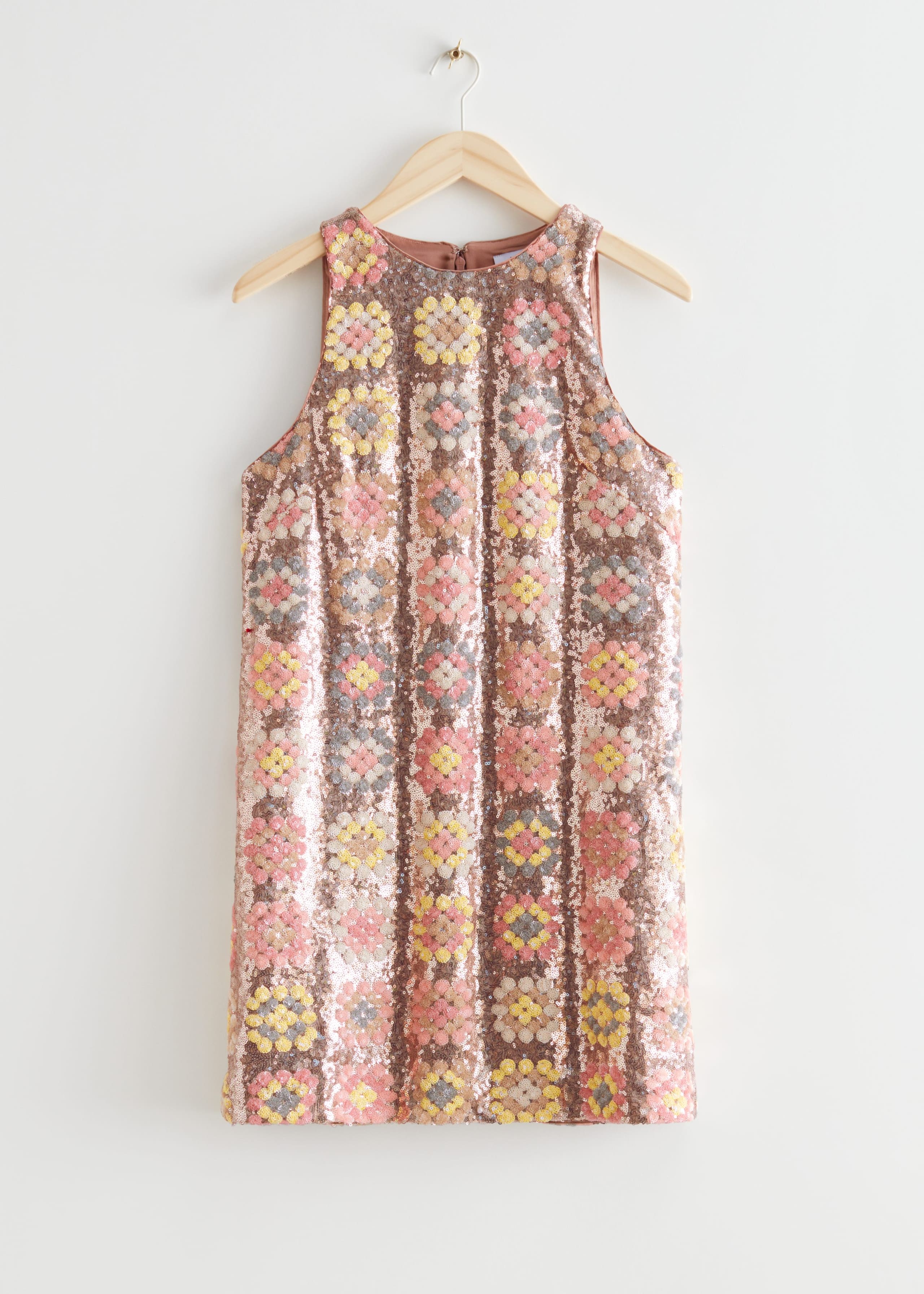 Sleeveless Sequin Mini Dress - Floral Motif - Still Life