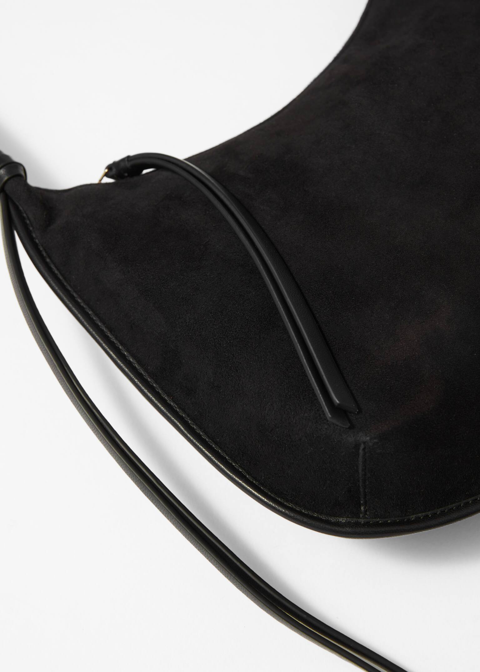 Geantă Tote din piele întoarsă cu franjuri - Negru/Dark Brown - 3