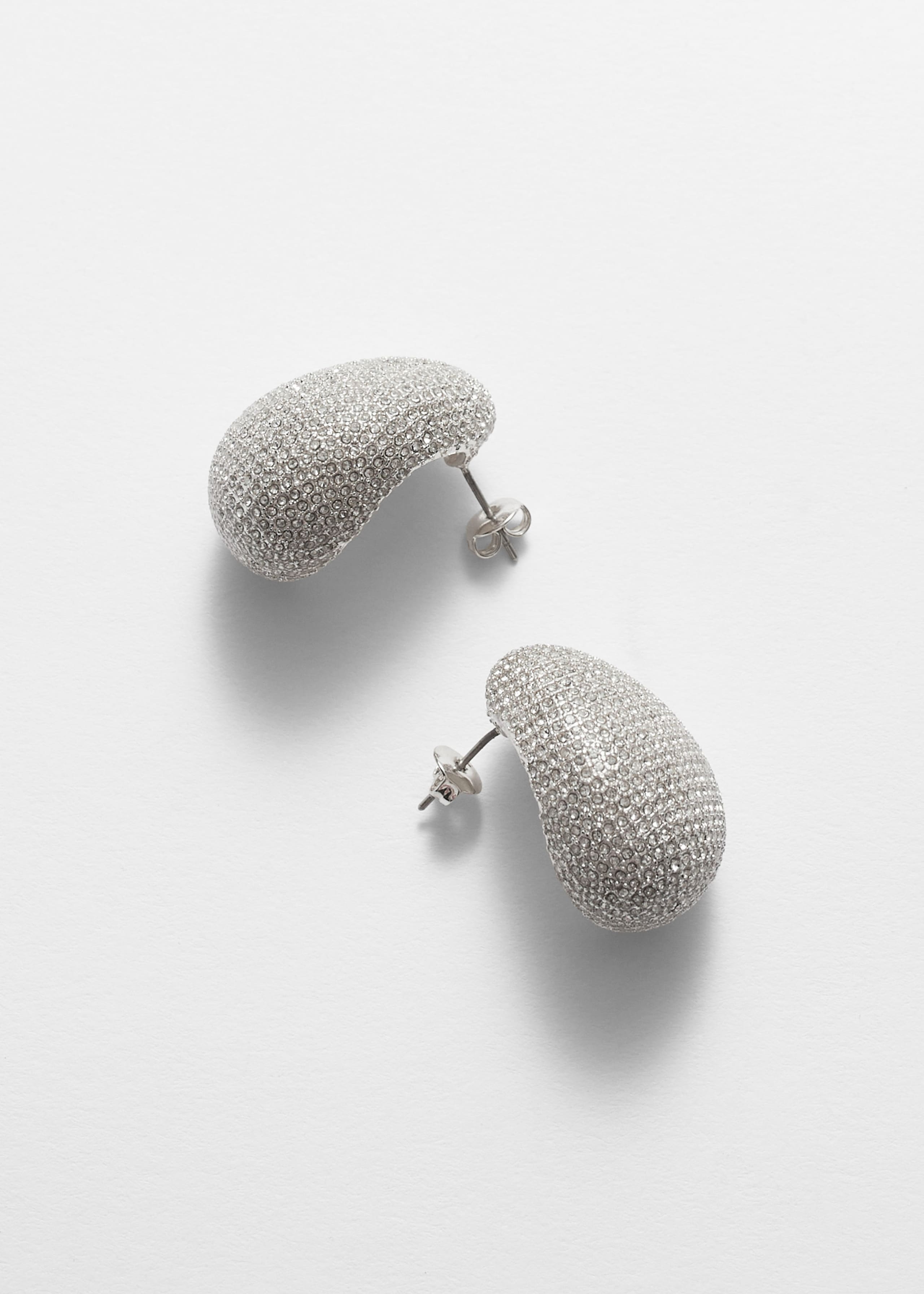 Curved Crystal Earrings - Silver - Still Life