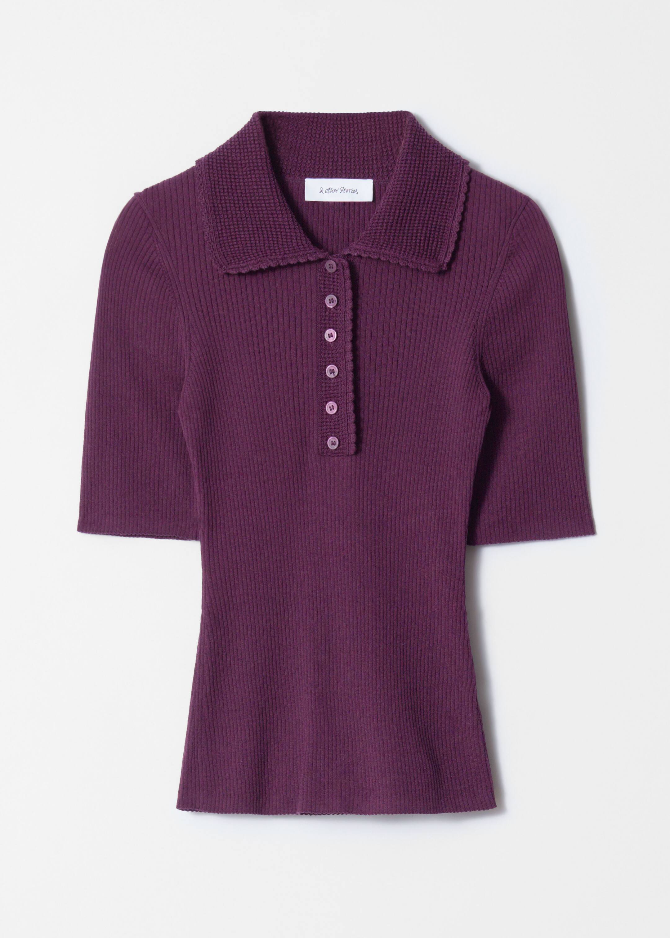 Grotere afbeelding bekijken: Geschulpte ribgebreide top - Paars - DAMES | H&M NL 1