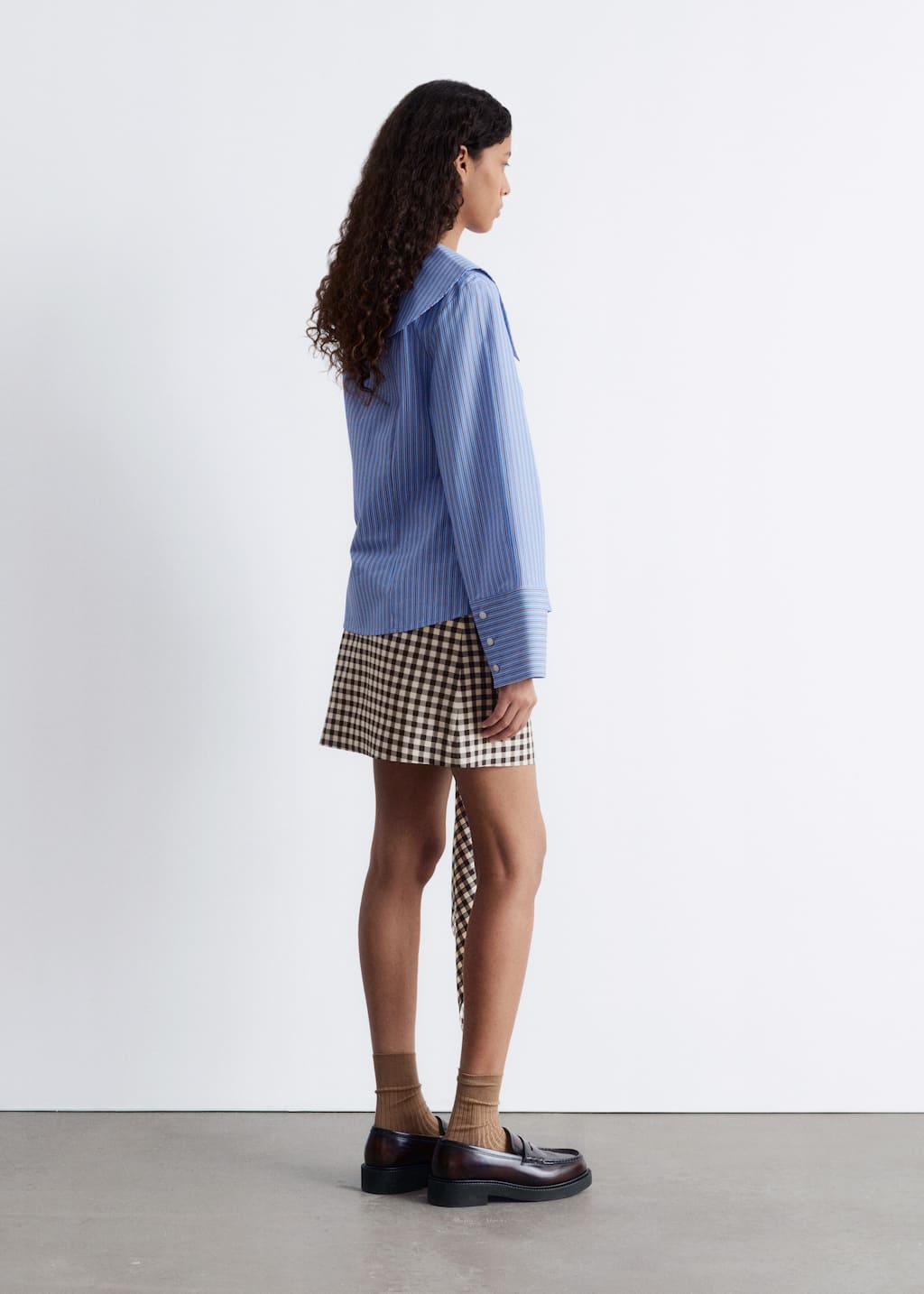 Image of Oversized Collar Striped Shirt
