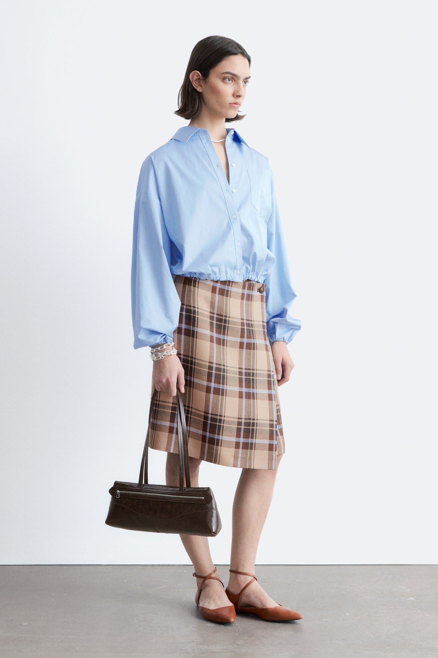 Camicia cropped con coulisse - Azzurro/Nero - 3