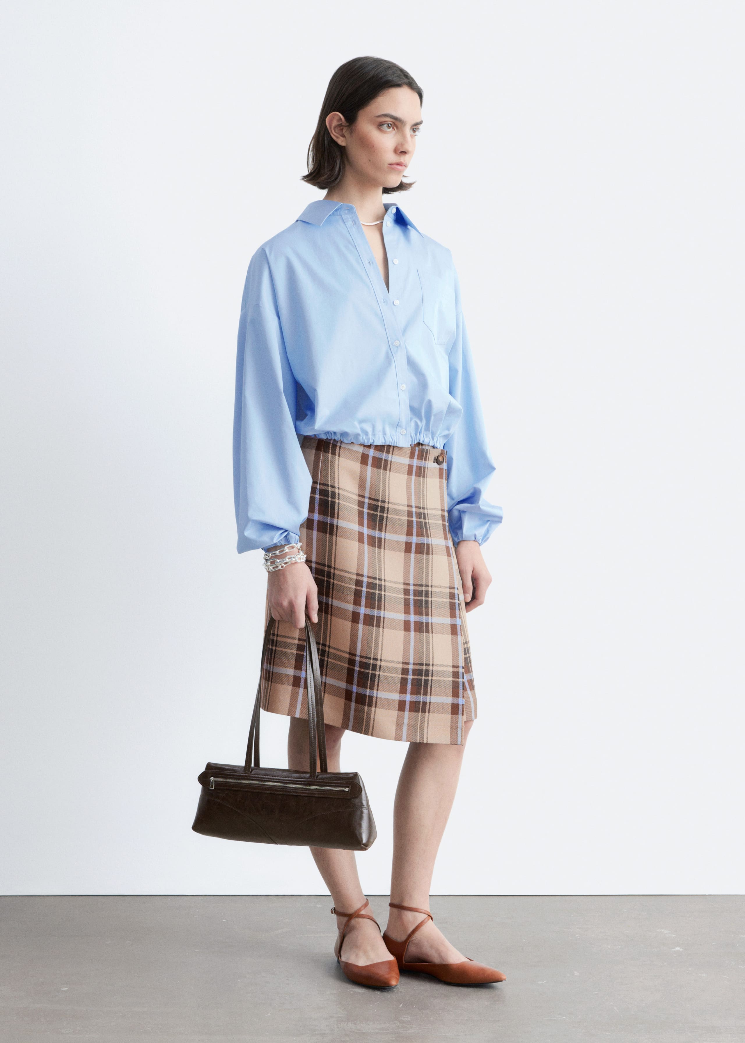 Cropped Drawstring Shirt - Black - Lookbook