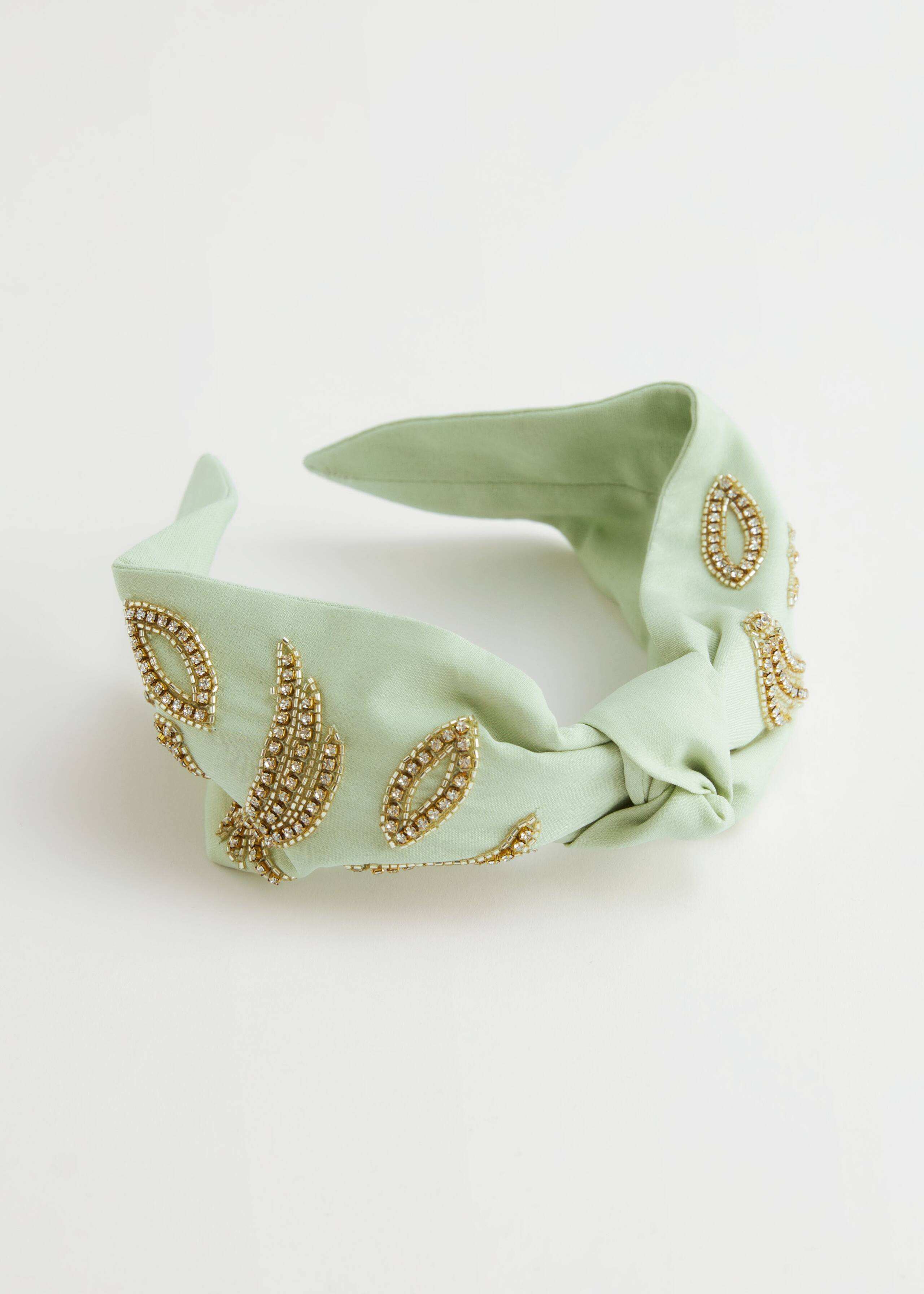 Beaded Front Knot Headband - Khaki - Bodegón