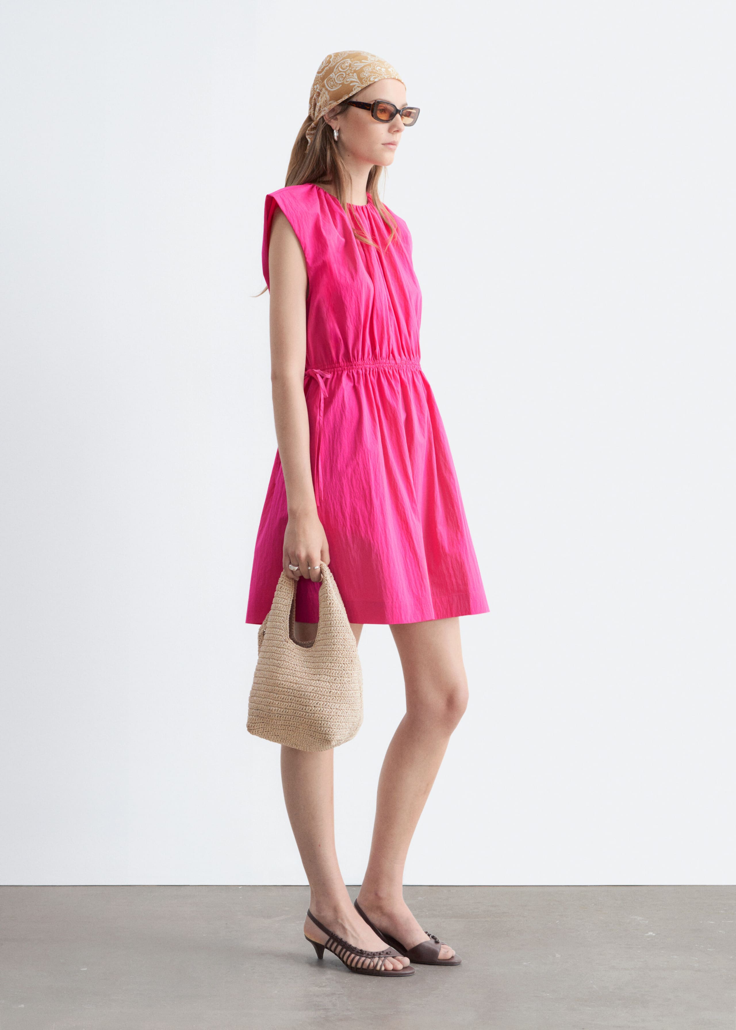 Drawstring Waist Sleeveless Dress - Hot Pink - Lookbook