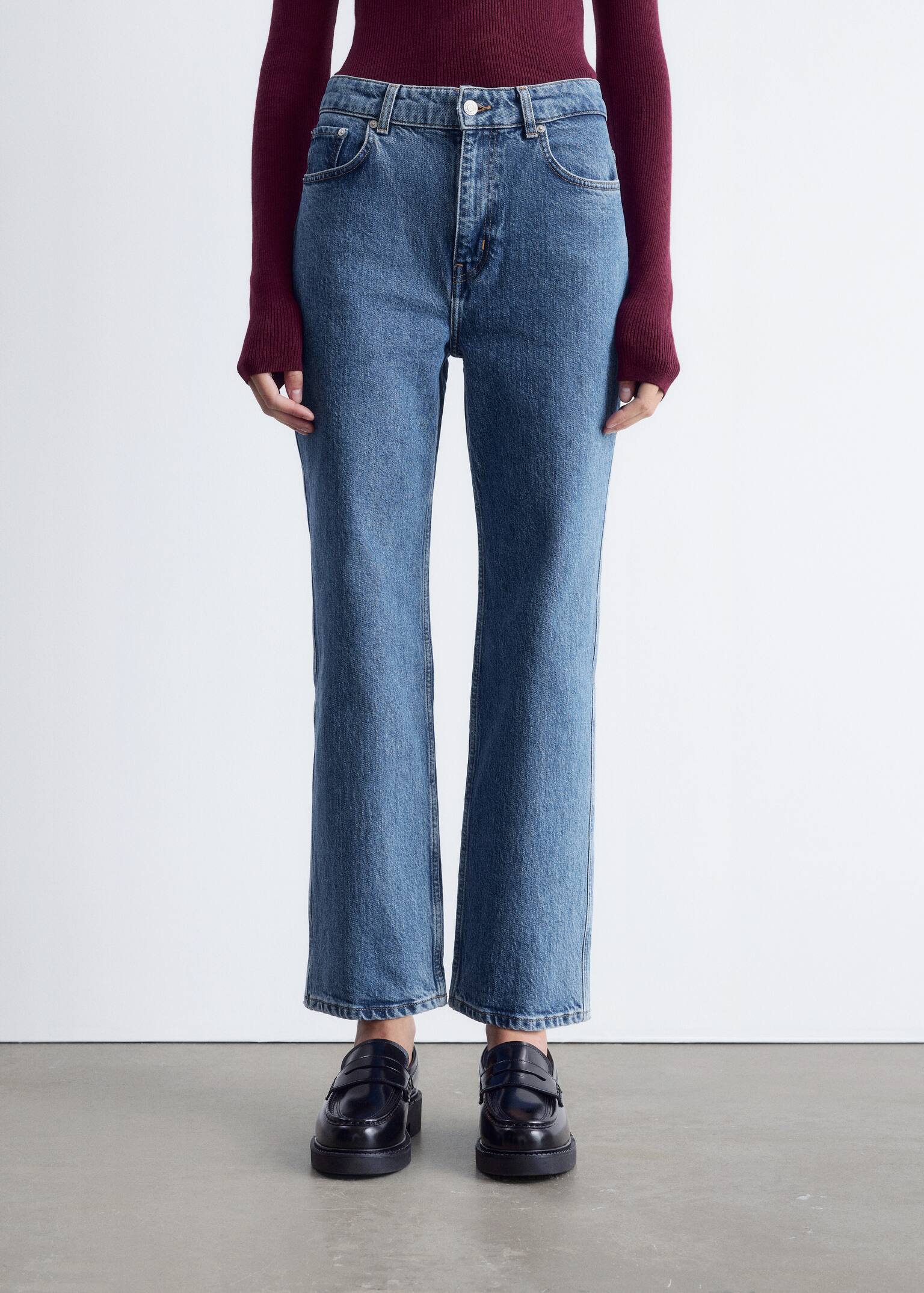 Verkürzte Jeans mit schmalem Bein - Hellblau/Weiß - 3