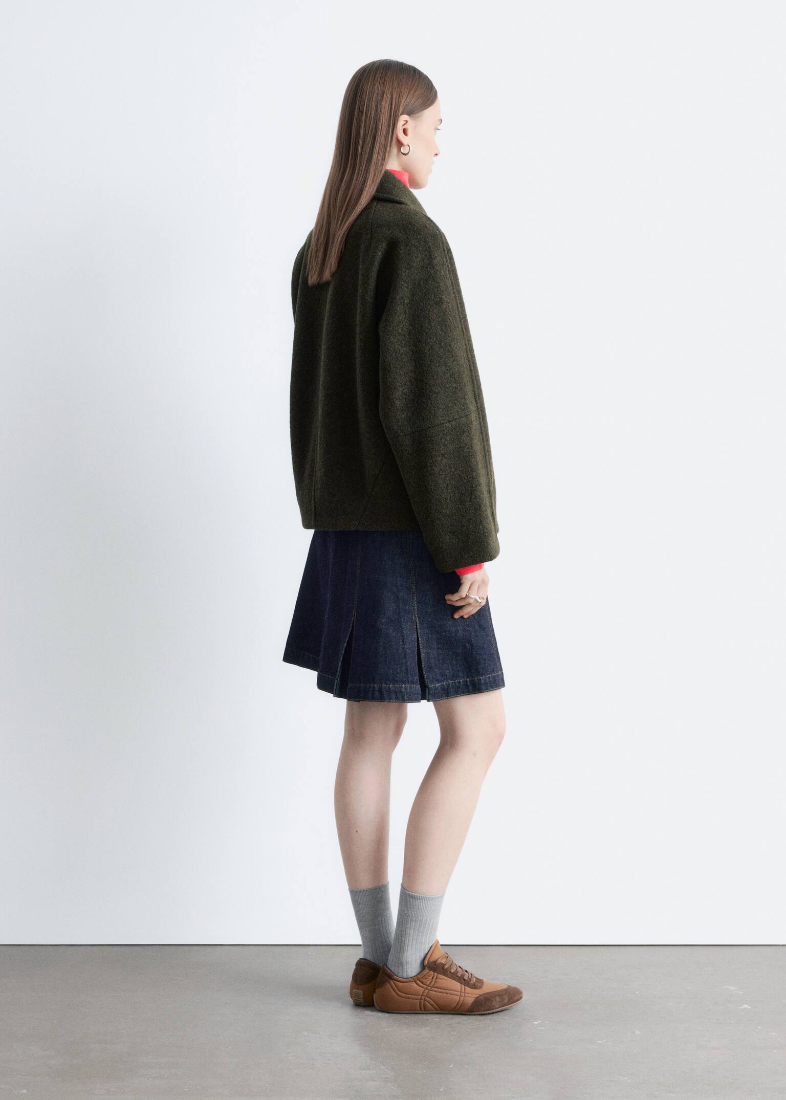 Oversized Wool Jacket - Dark Khaki Green/Black - 4