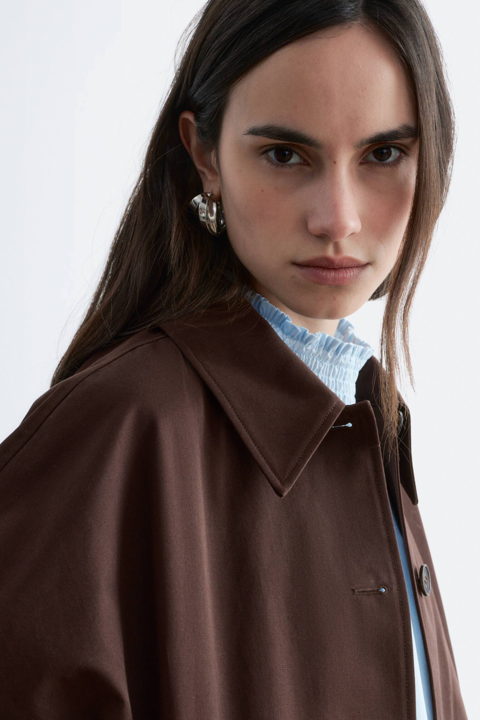 Krátká bavlněná bunda - Tmavě hnědá/Béžová - 5