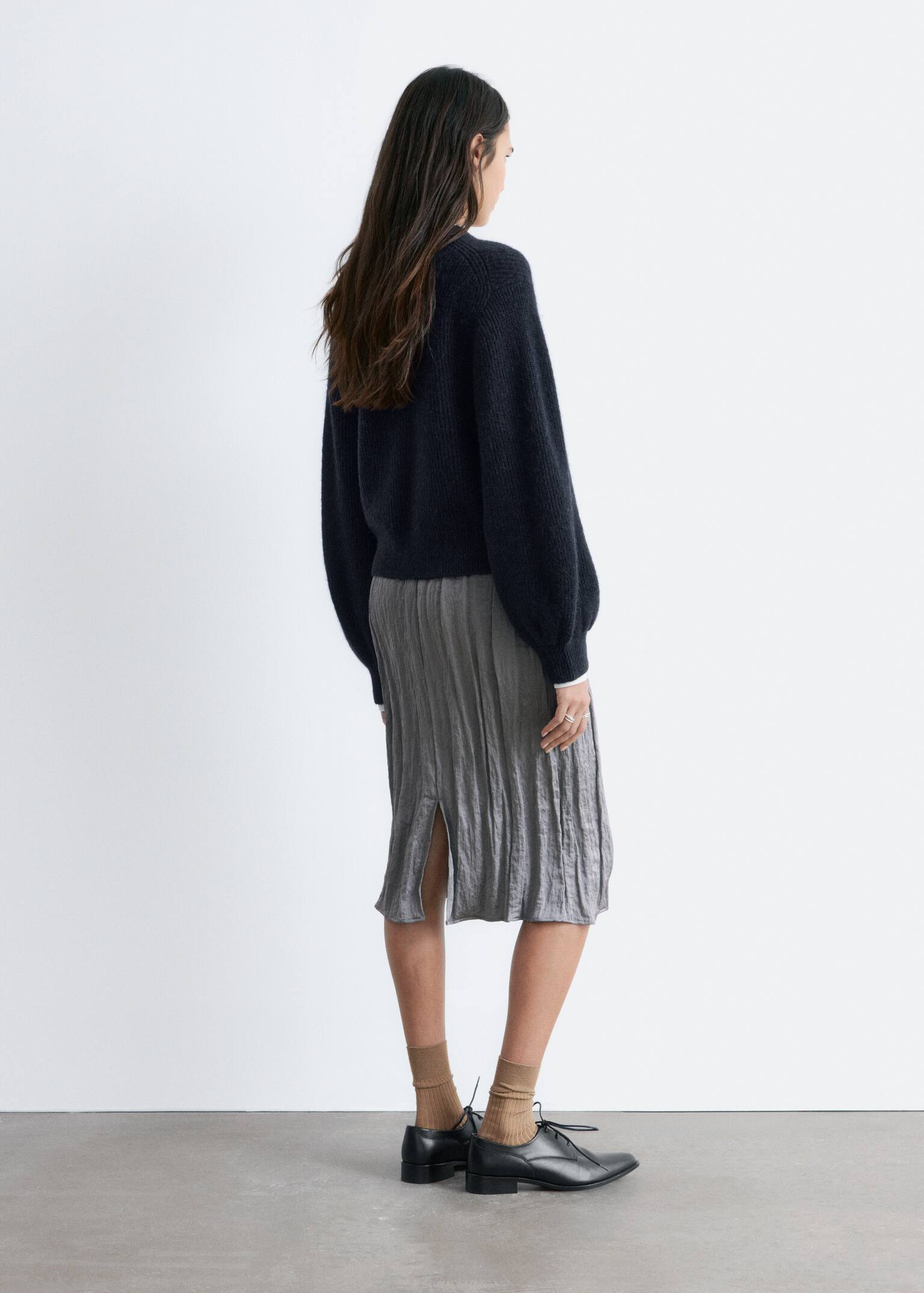 Tröja i alpackablandning med ballongärm - Marinblå/Röd/Brun - 5