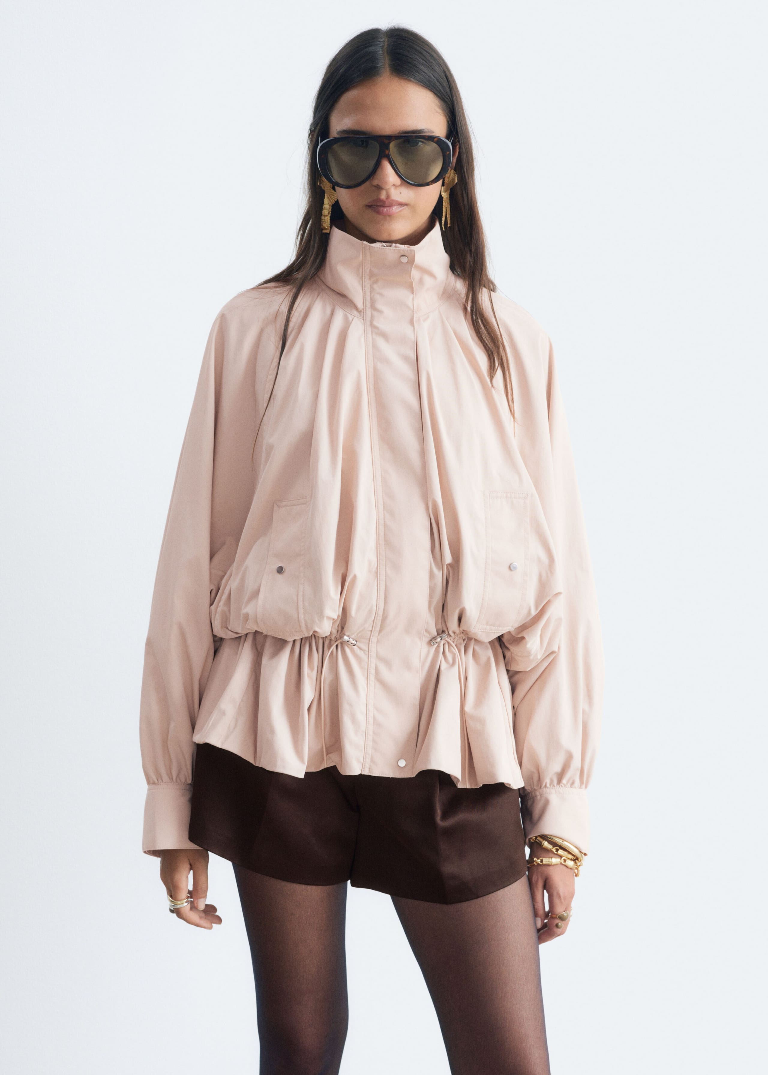 Nylon Funnel-Collar Jacket - Light Beige - Lookbook