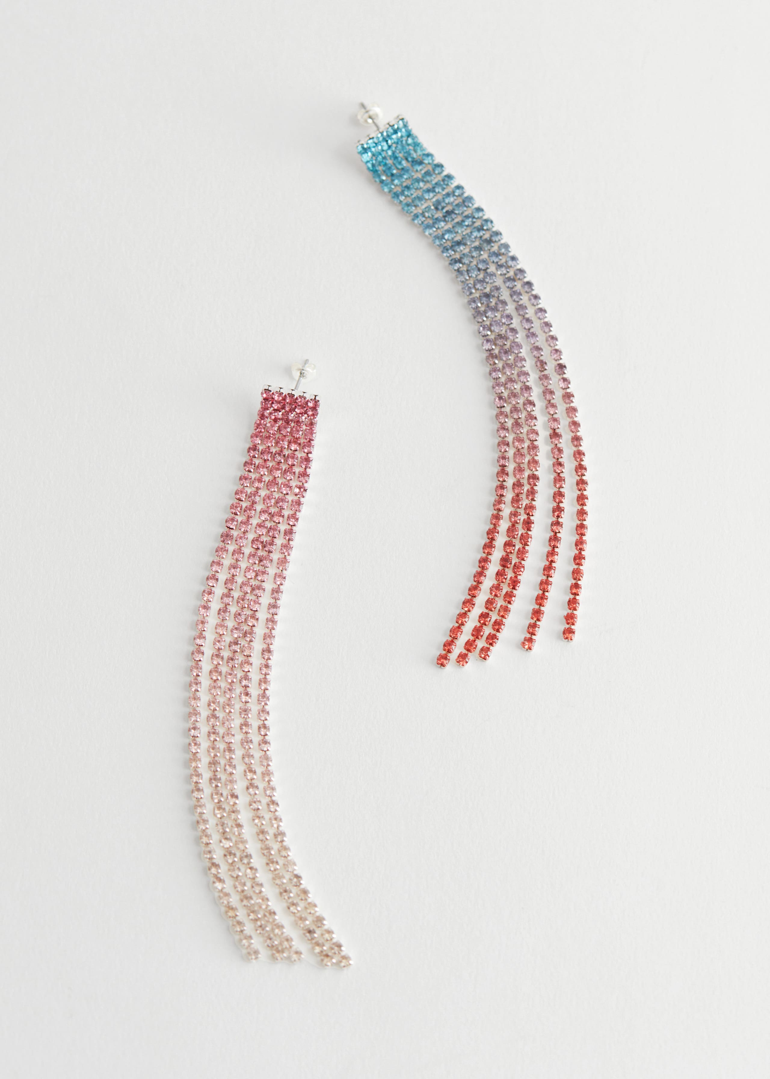 Rhinestone Embellished Drop Earrings - Blue/Pink - Natura morta