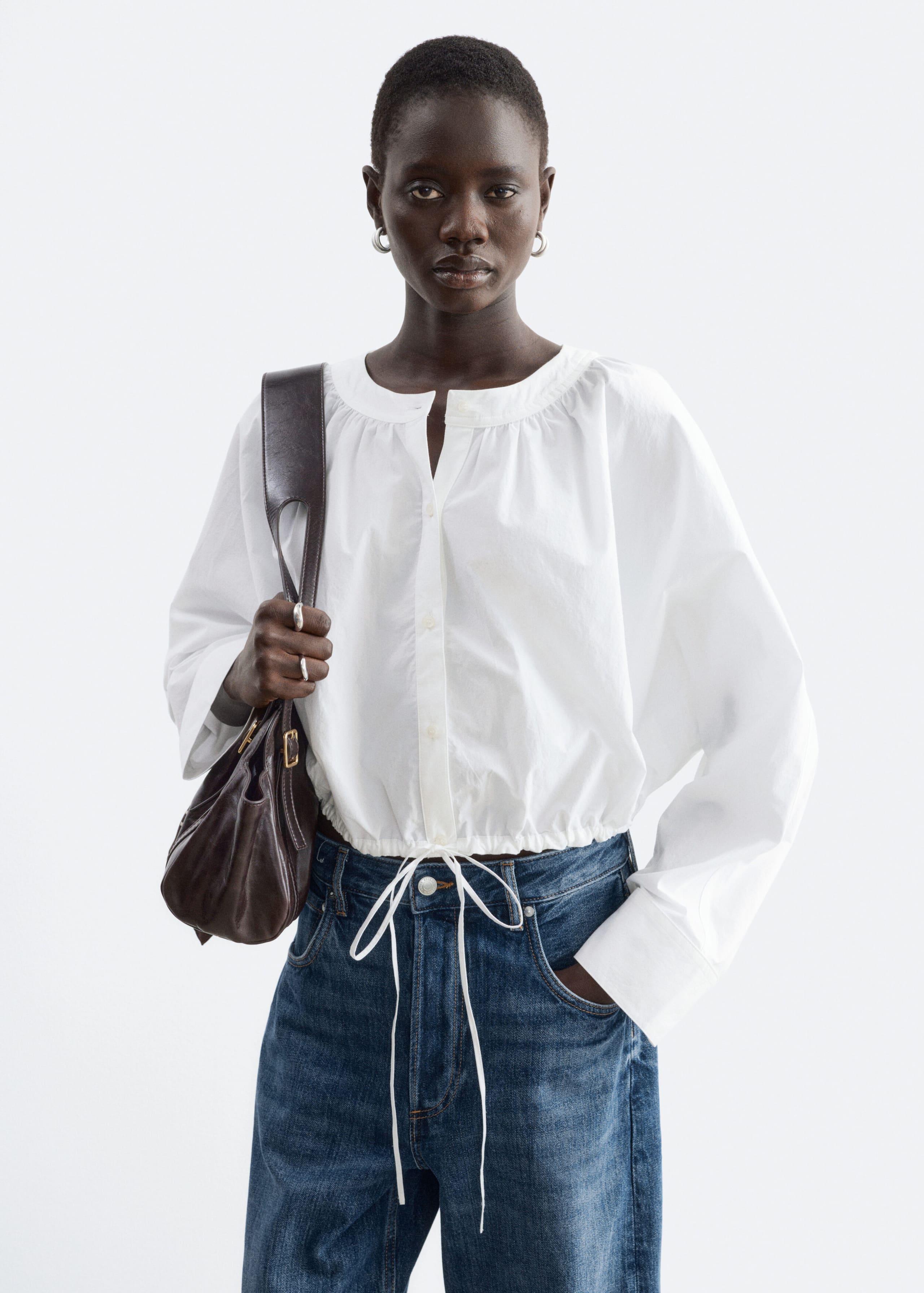 Gathered Cotton Blouse - White - Lookbook