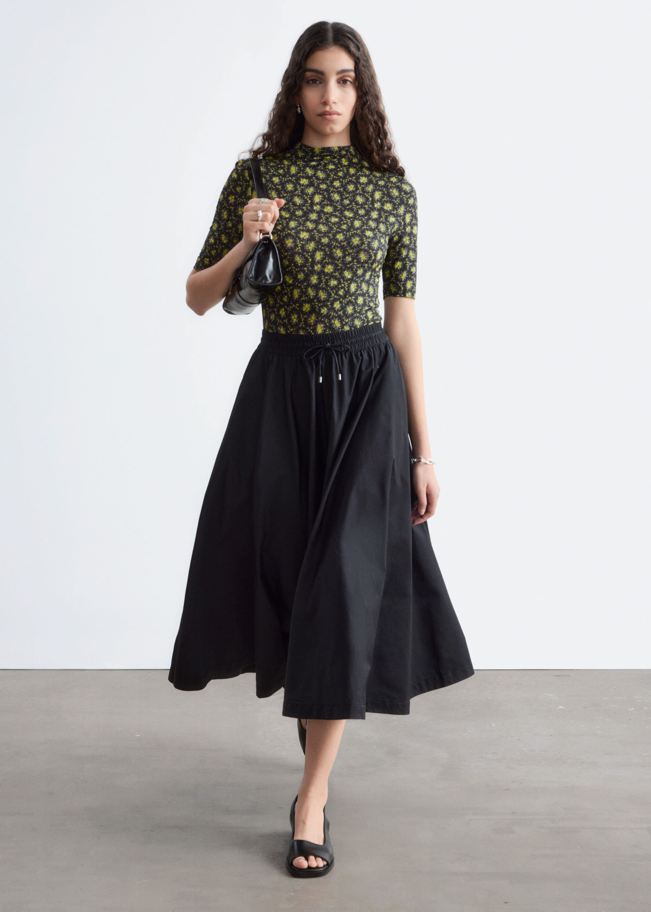 Image of Voluminous Drawstring Midi Skirt
