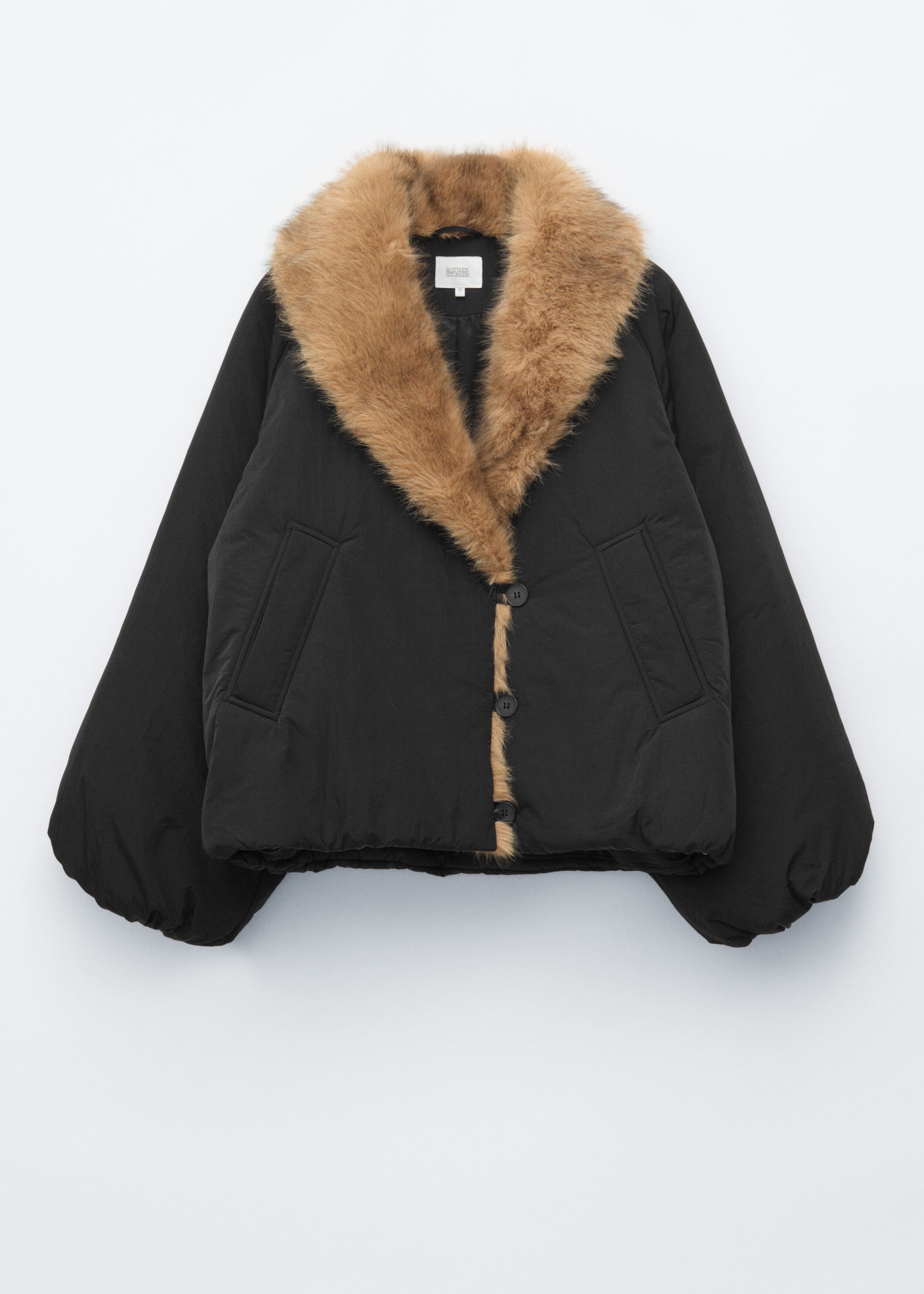Faux Fur Collar Jacket - Black - Lookbook