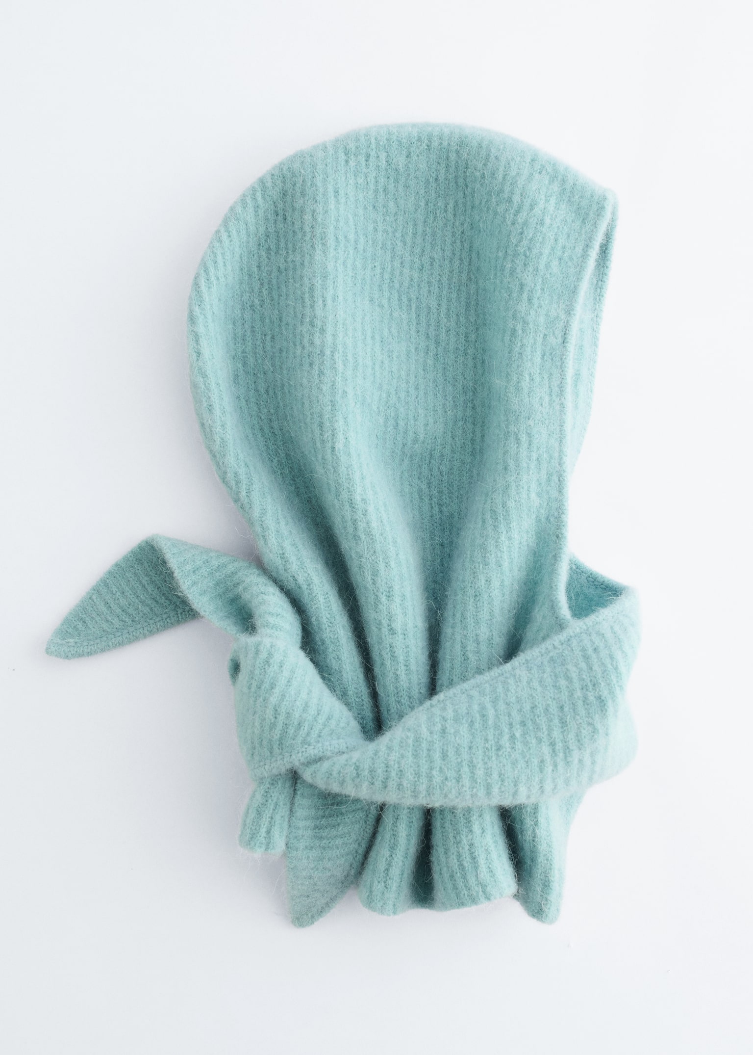 Alpaca-Blend Rib-Knit Hood Scarf - Light Turquoise/Dark Blue - 1