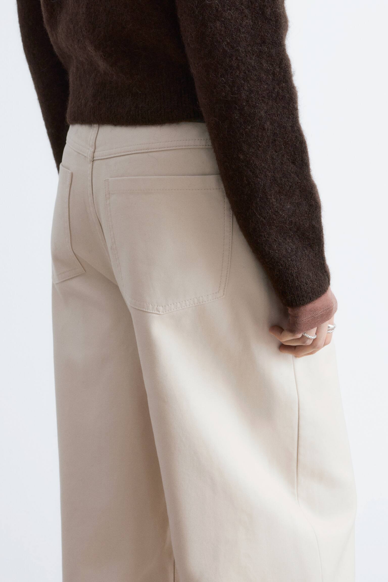 Pantaloni largi din bumbac - Off-White/Maro Ruginiu - 8