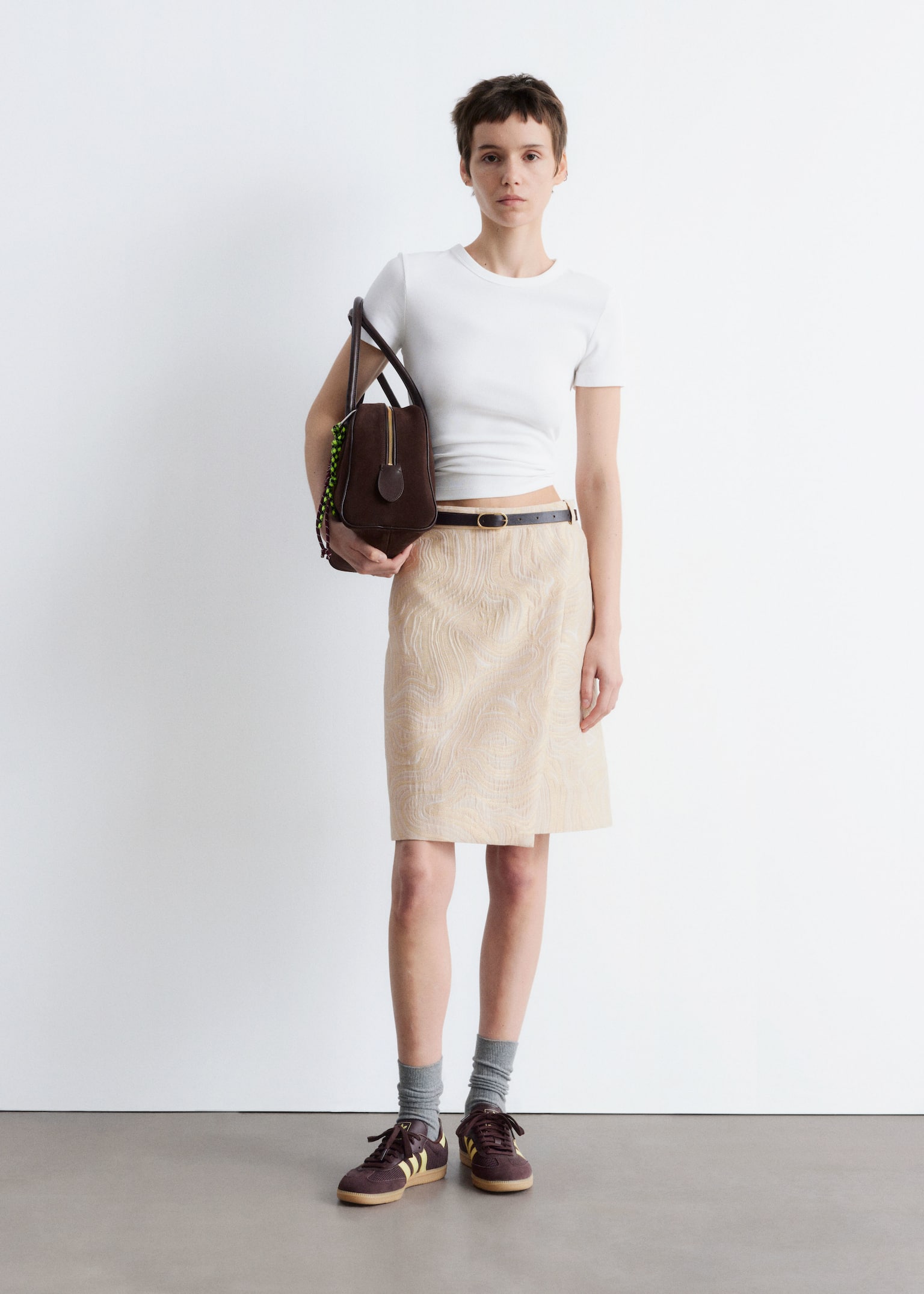 Jacquard-Midirock in A-Linie - Beige/Gold