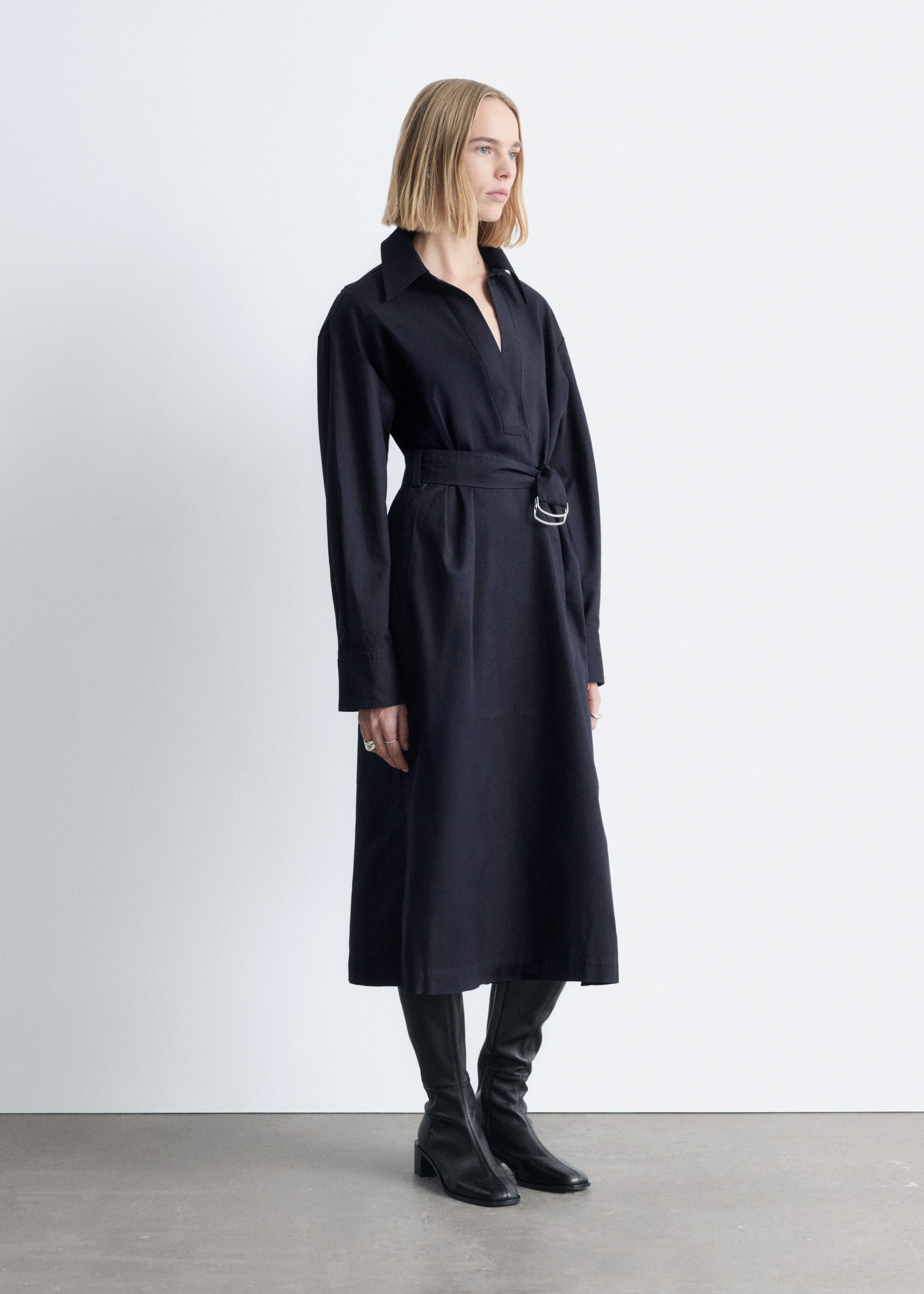 Belted Midi dress - Navy Blue - Lookbook