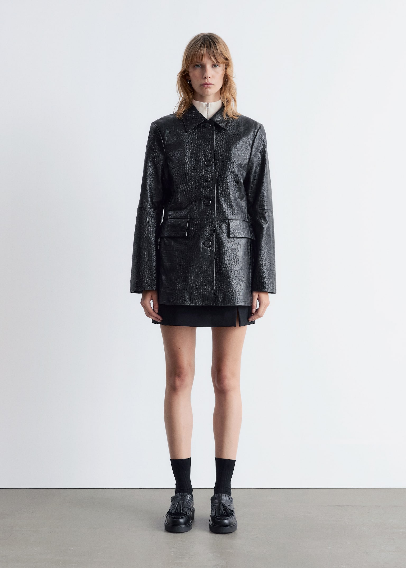 Veste en cuir - Croco noir