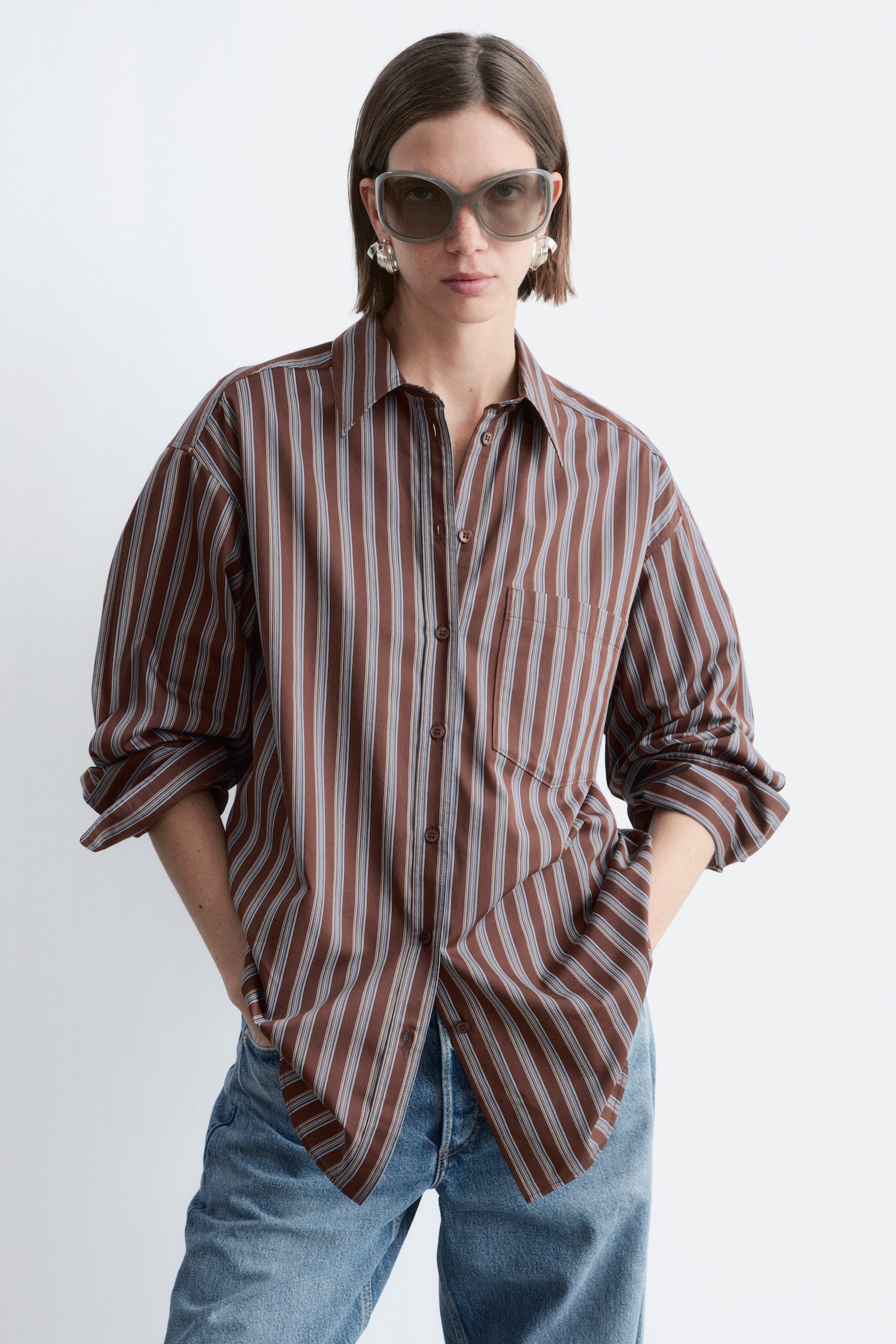 Camisola de algodão - Riscas em castanho/azul/Branco/Riscas/Rosa/Riscas vermelhas/Bege escuro - 3