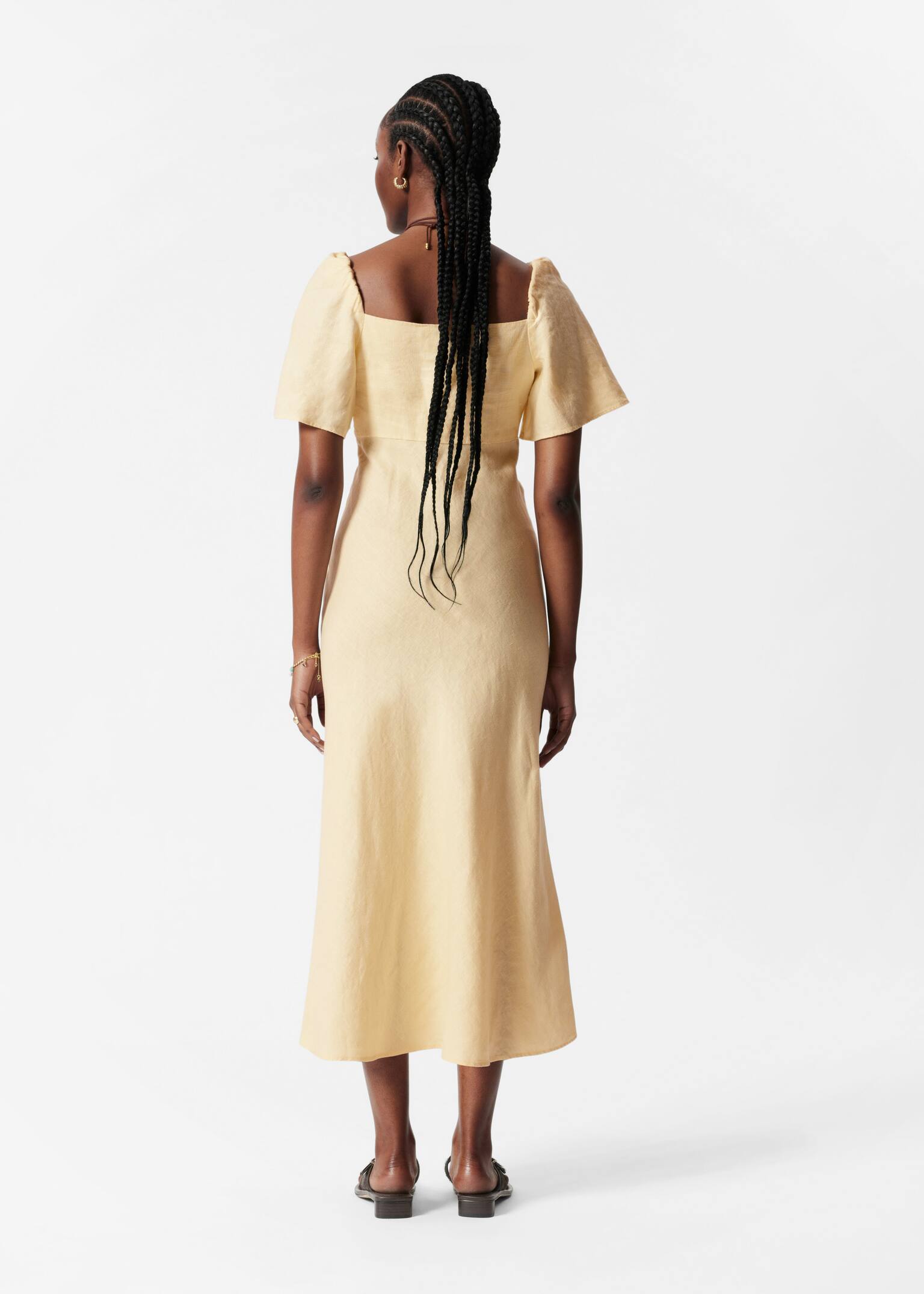 Vestido midi de lino - Amarillo claro/Negro - 3