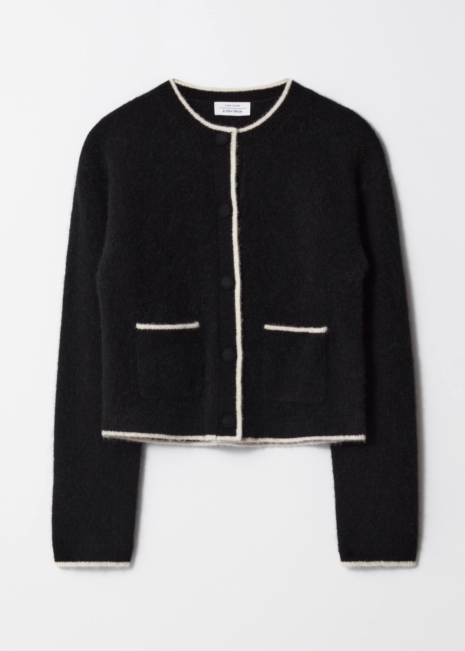 Boxy Crew-Neck Cardigan - Black/Ivory
