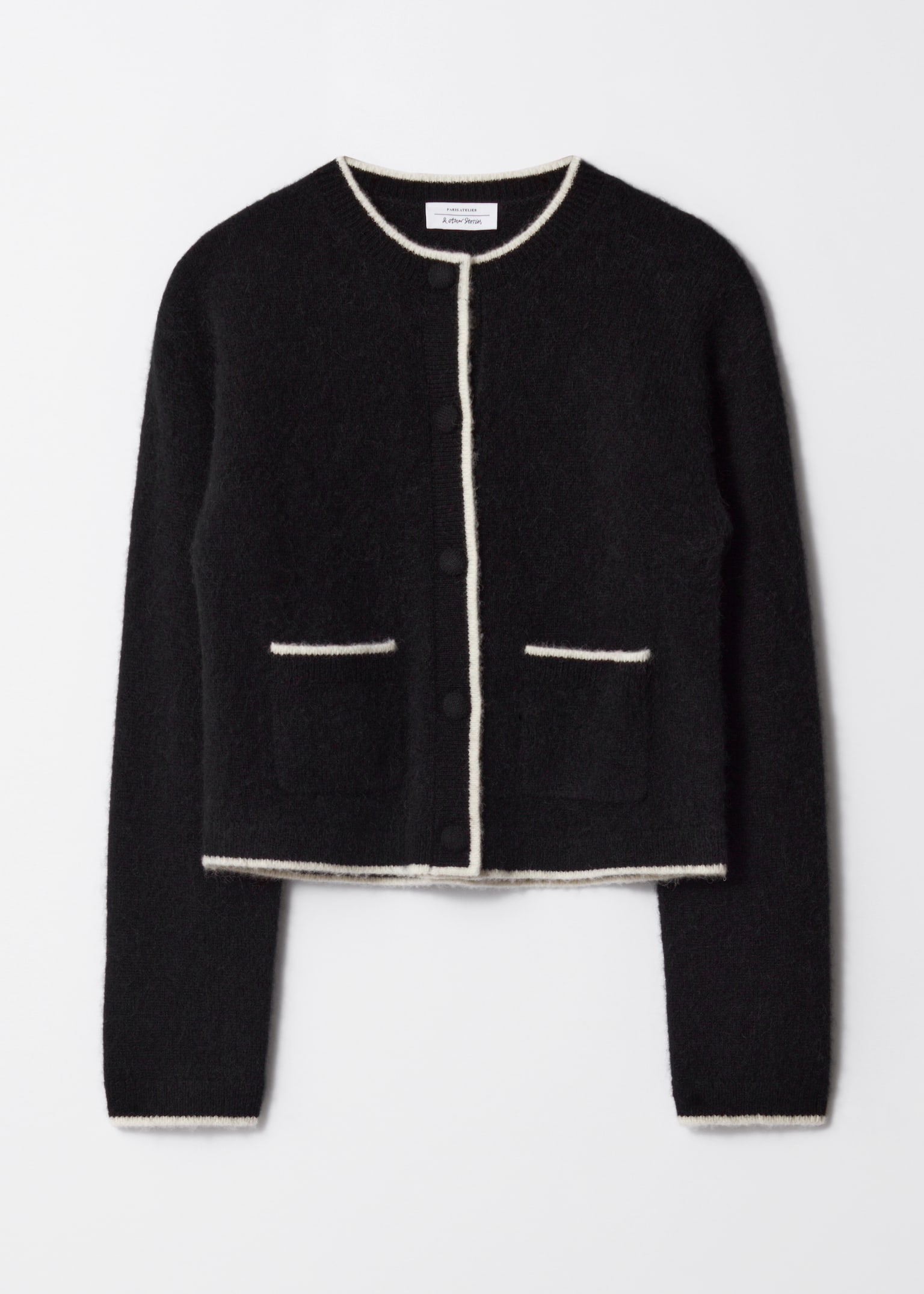 Boxy Crew-Neck Cardigan - Black/Ivory/Red