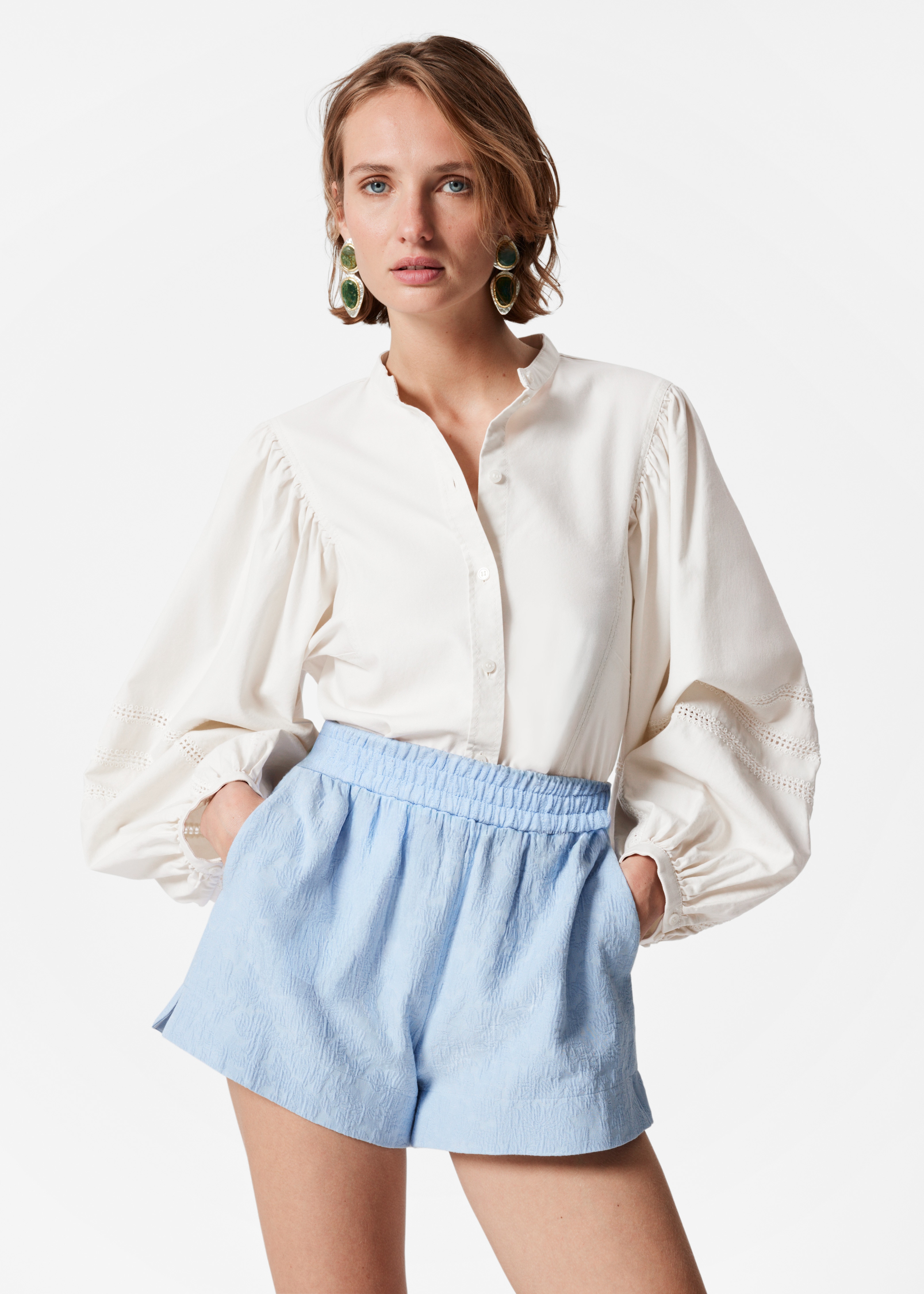 Žakárové kraťasy na gumu - Světle modrá