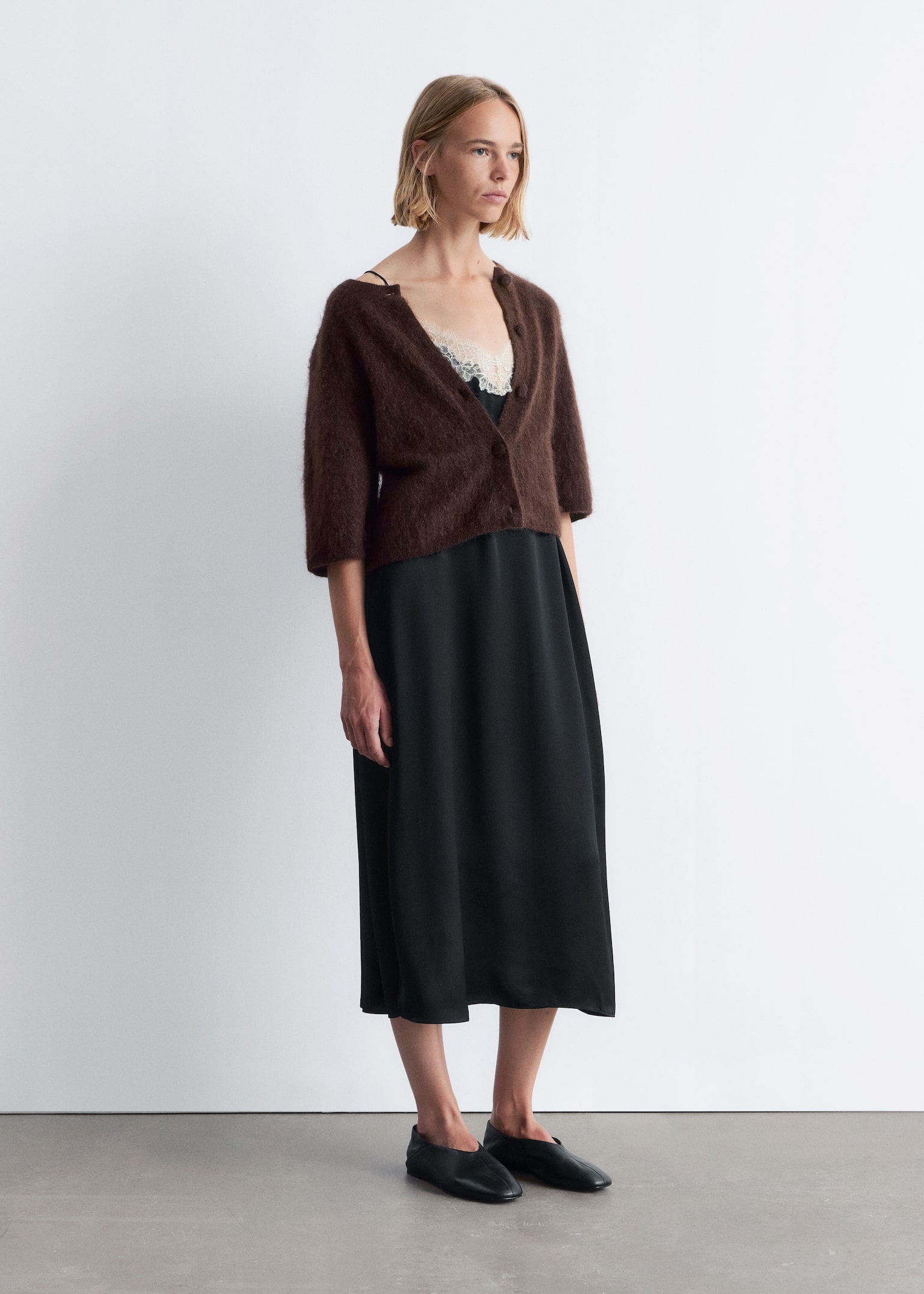 Kardigan z dzianiny z moherem - Dark Brown/Ciemnoniebieski/Beżowy - 6