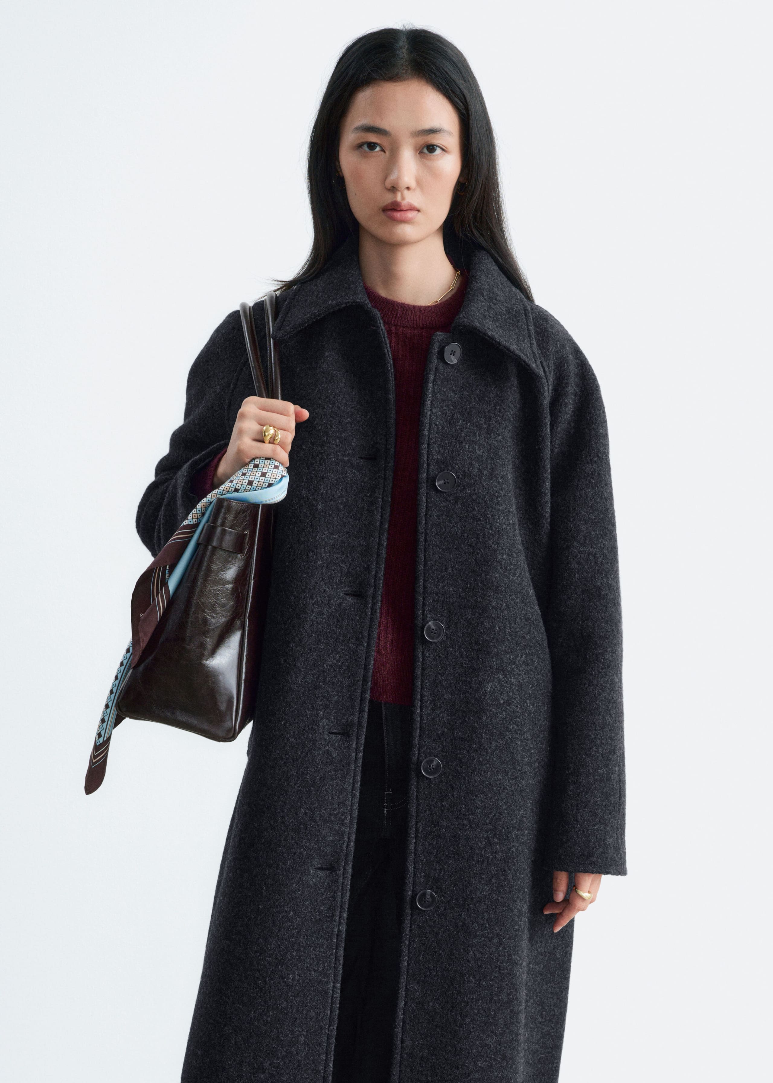 Jas van boucléwol - Donkerbruin - Lookbook