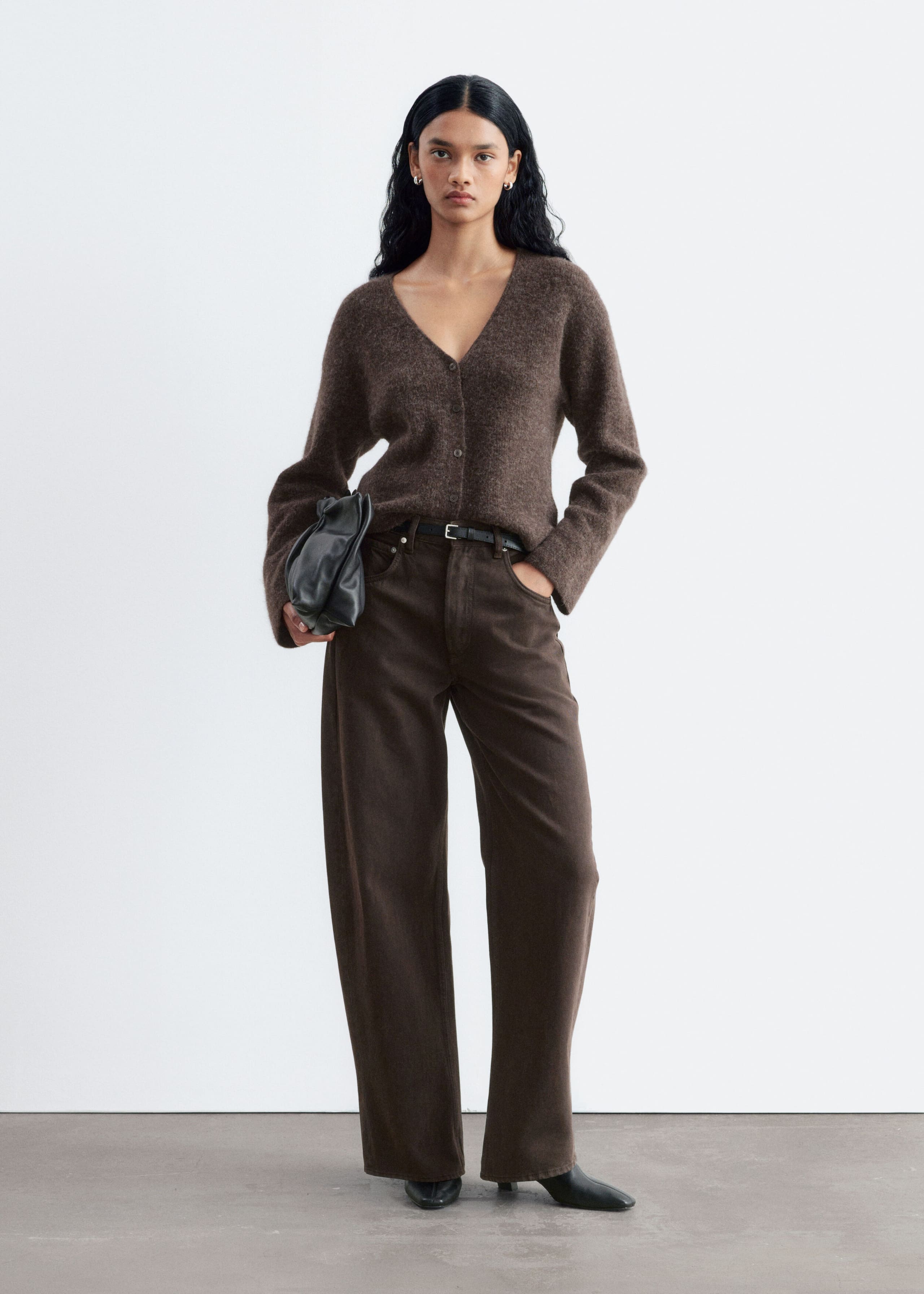Alpaca-Blend Cardigan - Dark Brown - Lookbook