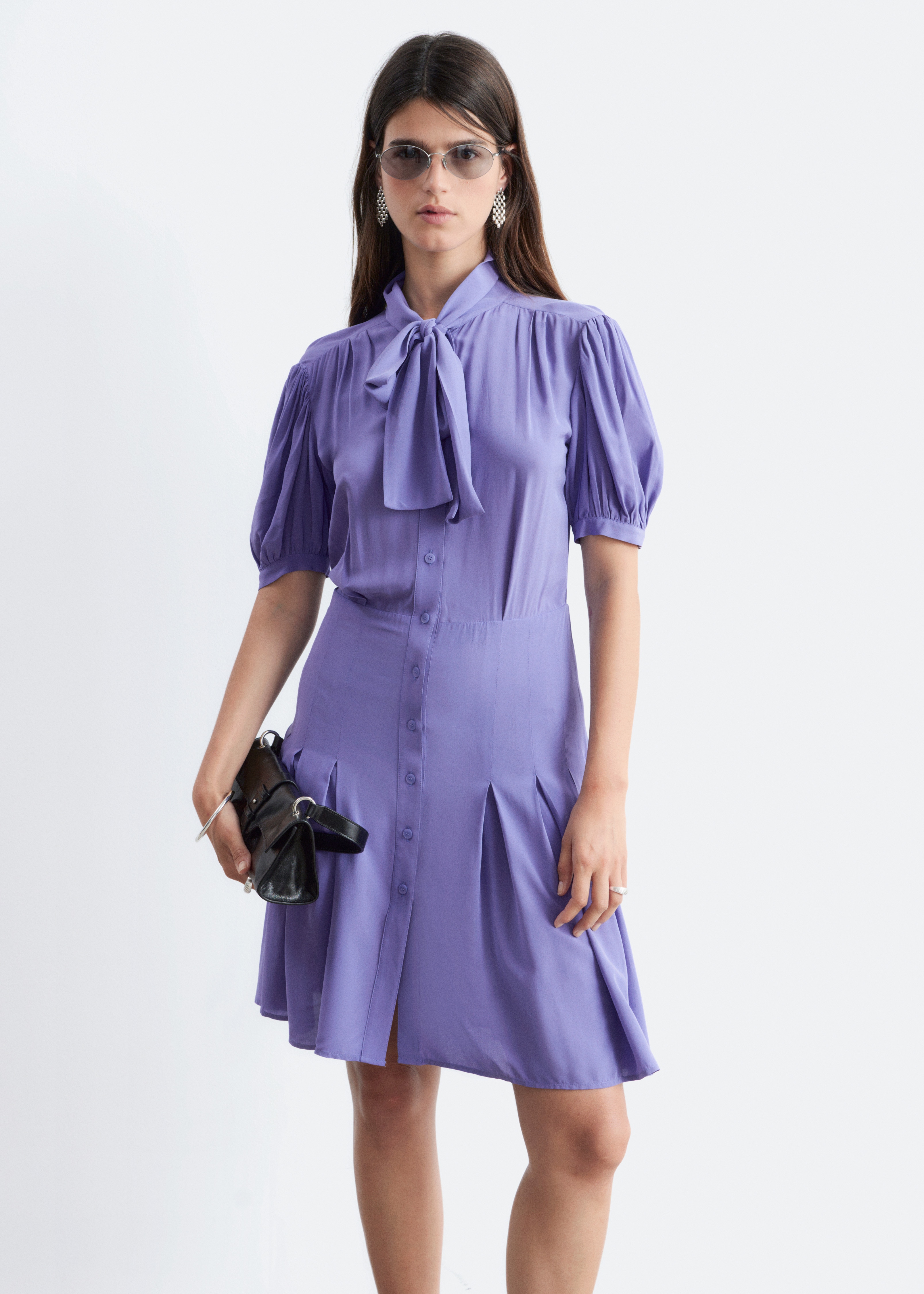 Bow-Neck Mini Dress - Lila