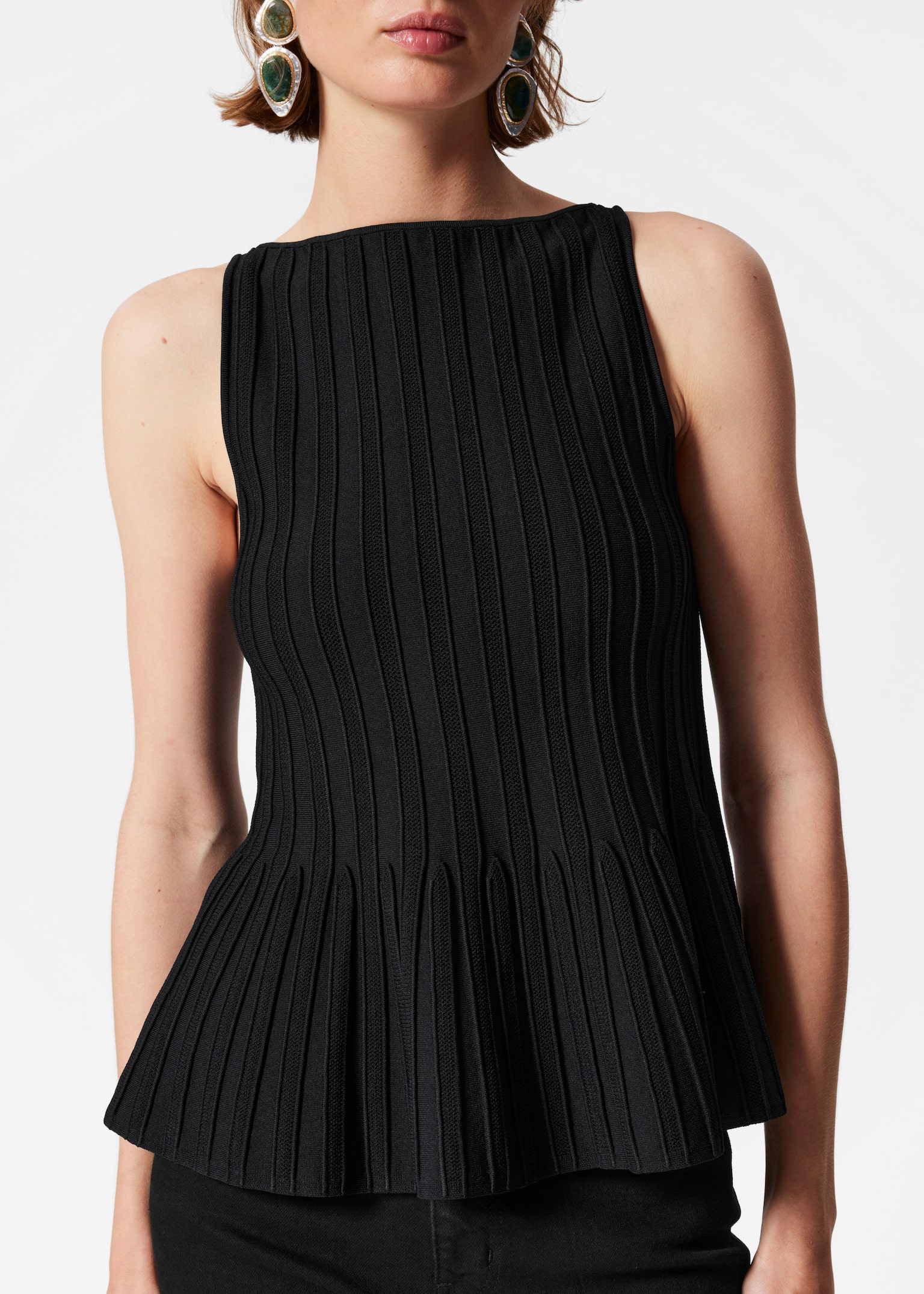 Haut côtelé à basque - Noir/Couleur crème - 3