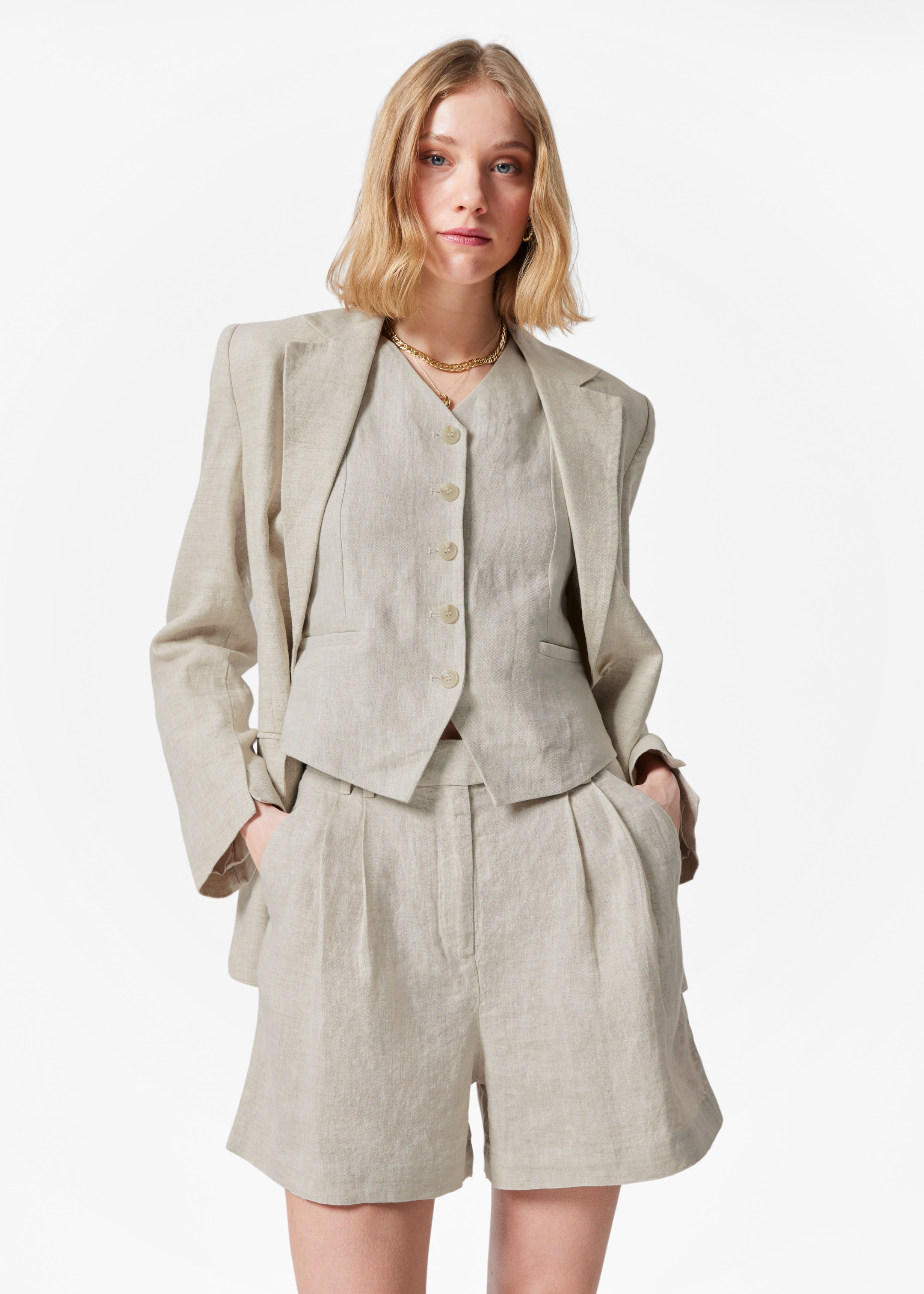View larger image: Relaxed Linen Shorts - Beige - Ladies | H&M GB 1