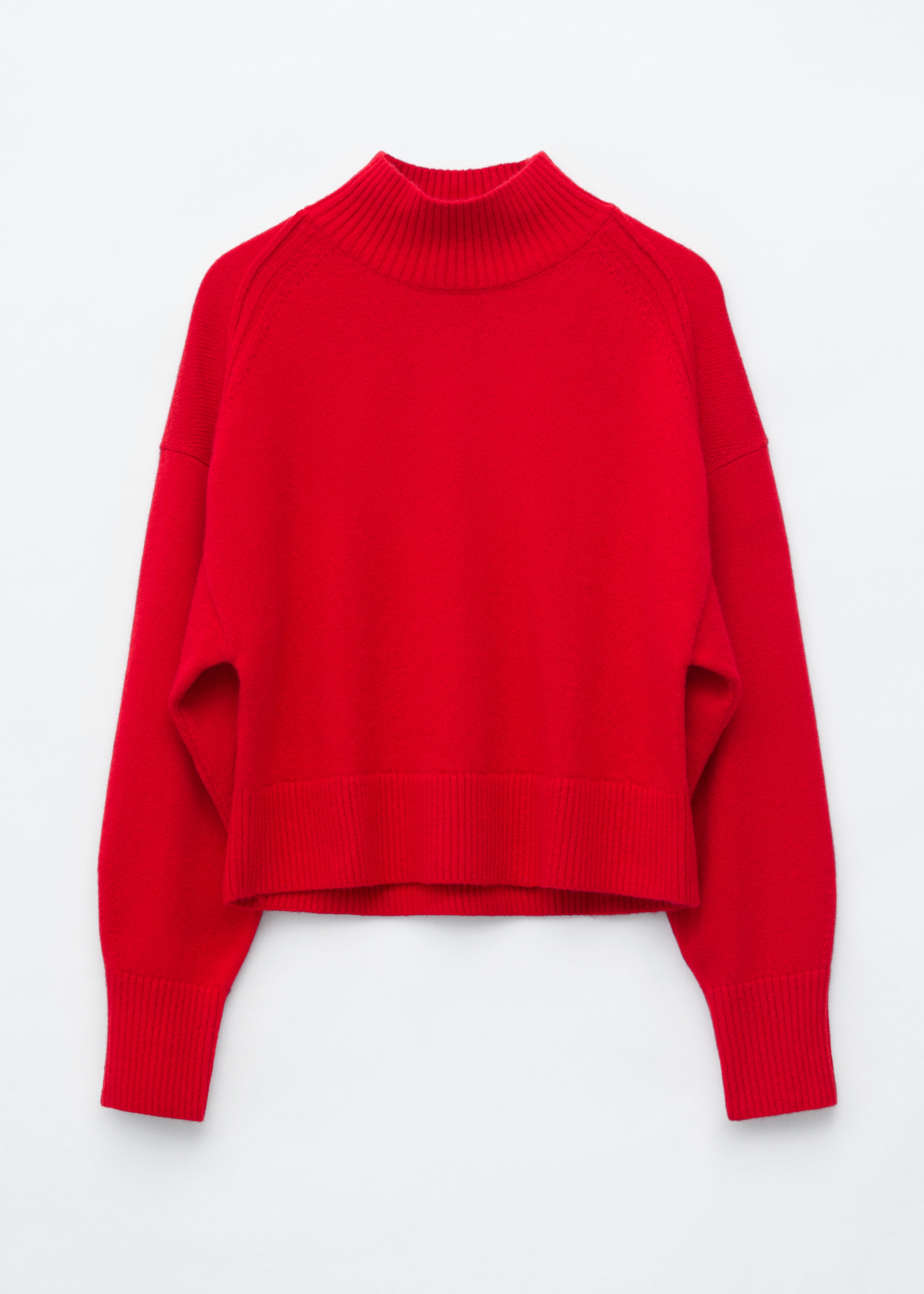 Pull à col montant en laine et coton - Rouge/Vert olive