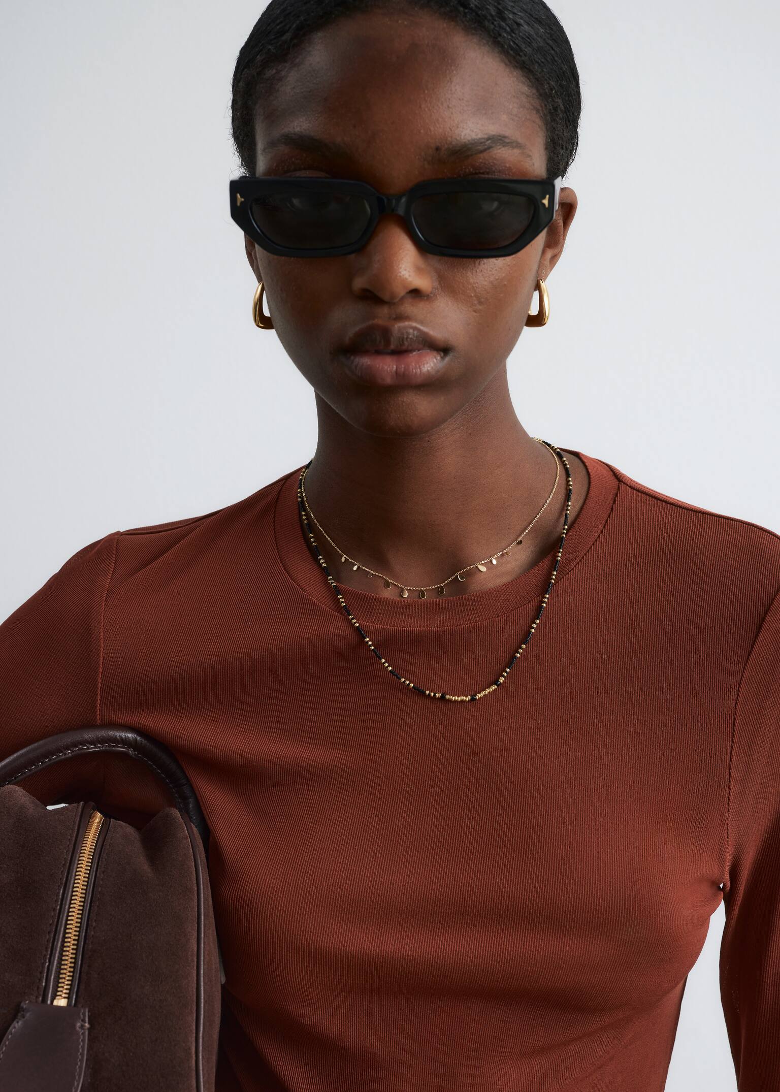Layered Beaded Necklace - Black/Gold