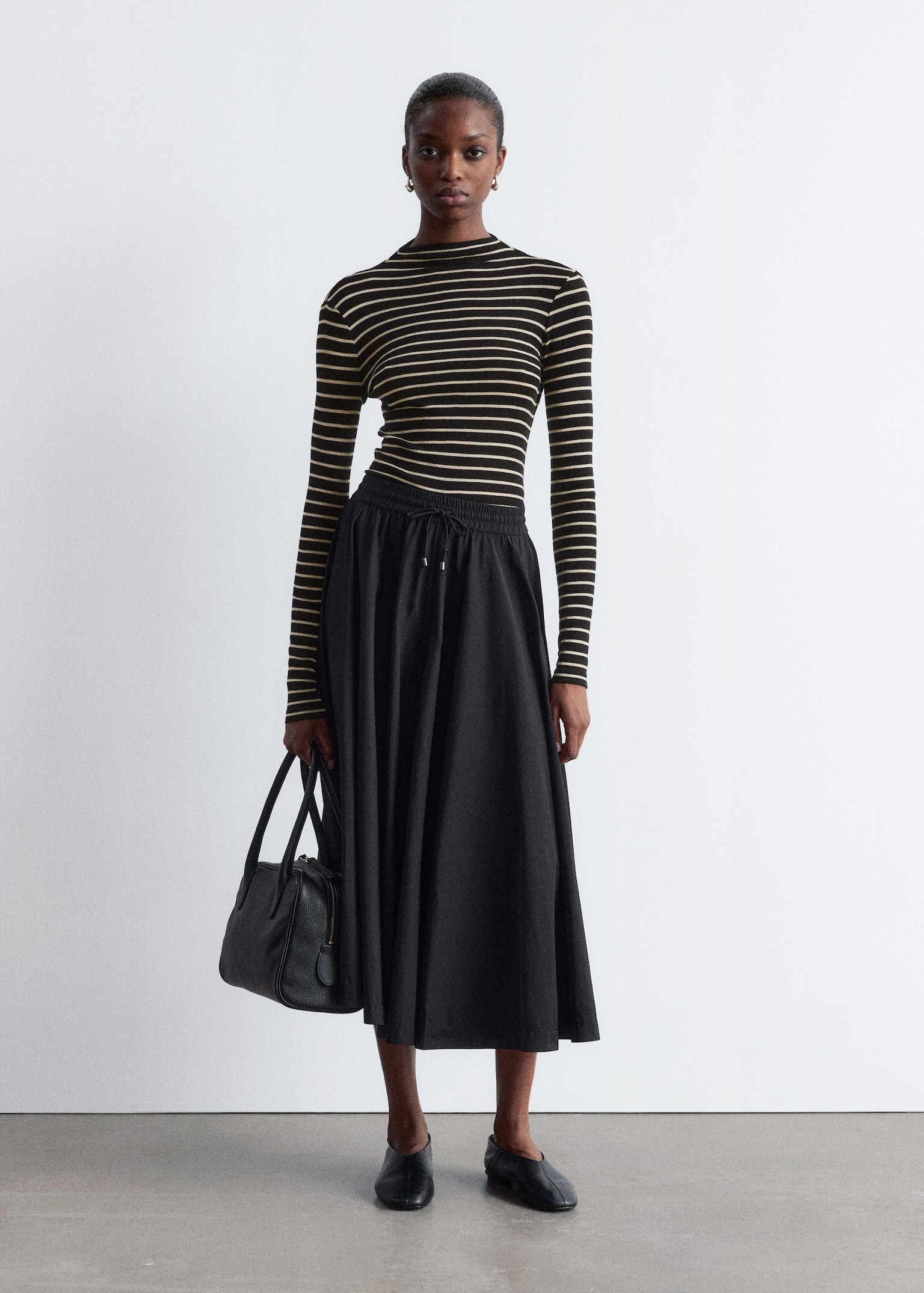 Mock-Neck Top - Black/Beige Stripes/Black/Brown Checked/Beige Print/Dark Brown - 4