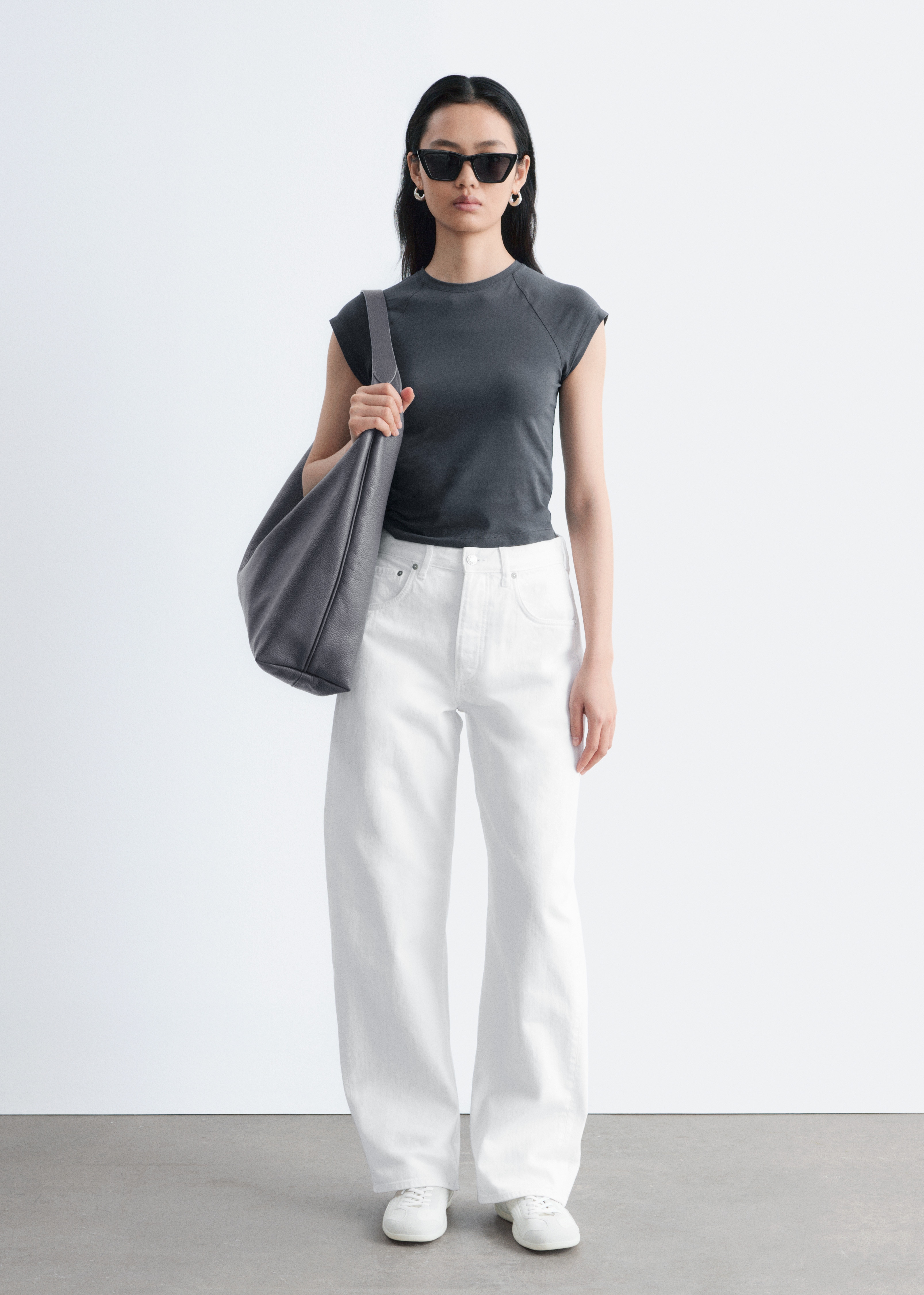 Εφαρμοστό T-shirt από ζέρσεϊ - Σκούρο Γκρι/Λευκό/Ανοιχτό Μπλε