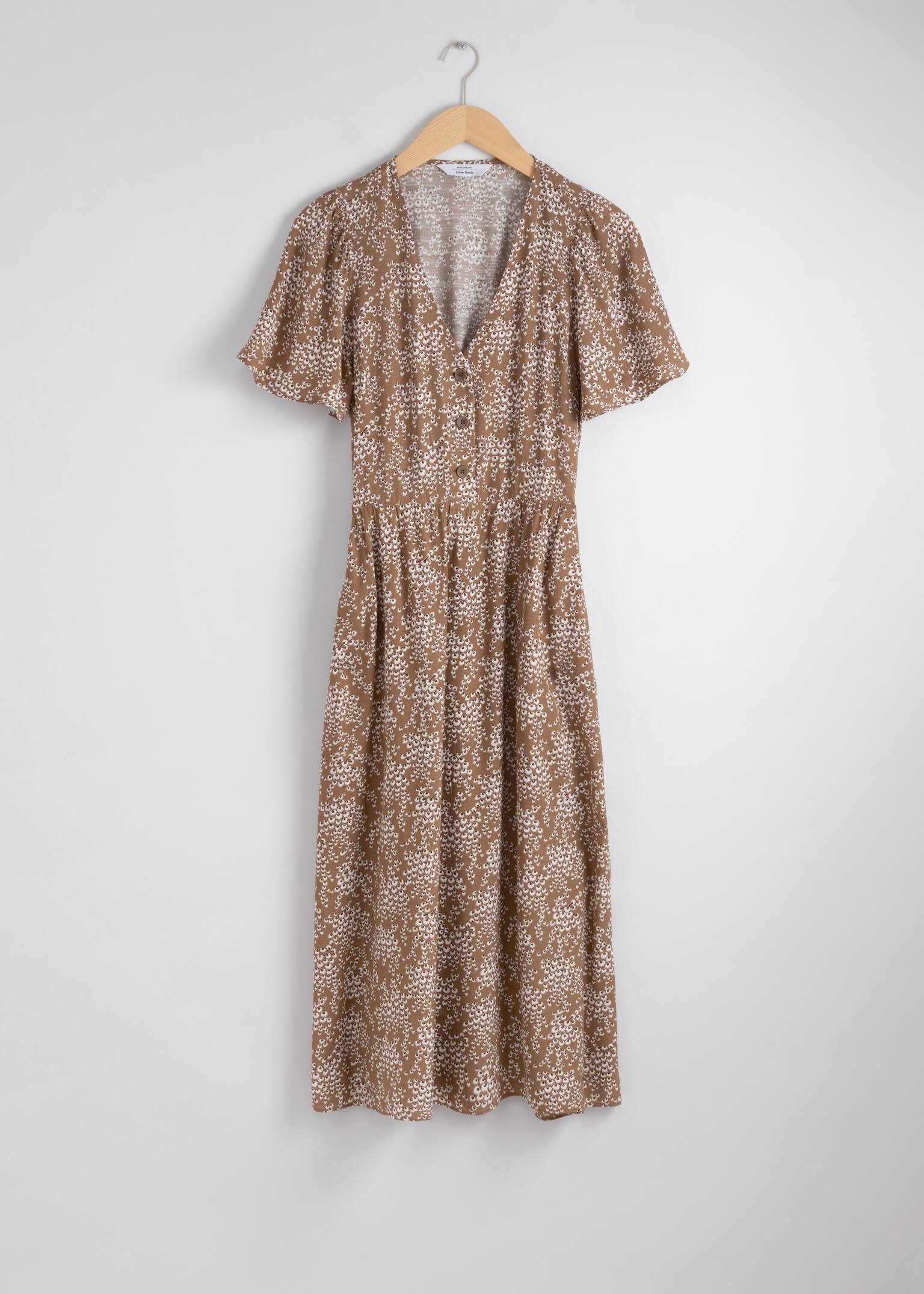 Midi šaty s kvetinovými rukávmi - Beige Print/Red/White/Čierna/Navy Print