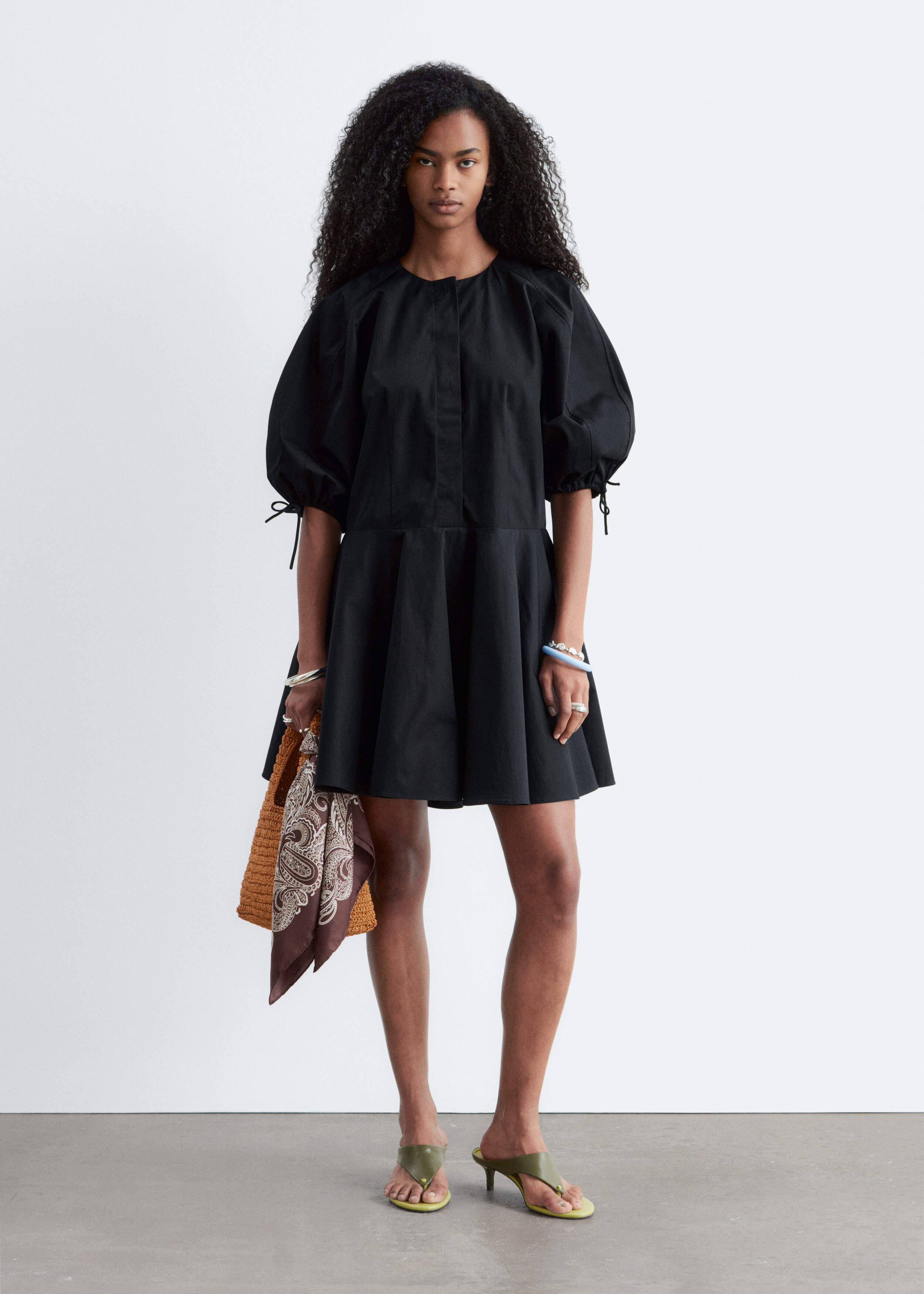Volume-Sleeve Mini Dress - Black - & Other Stories US