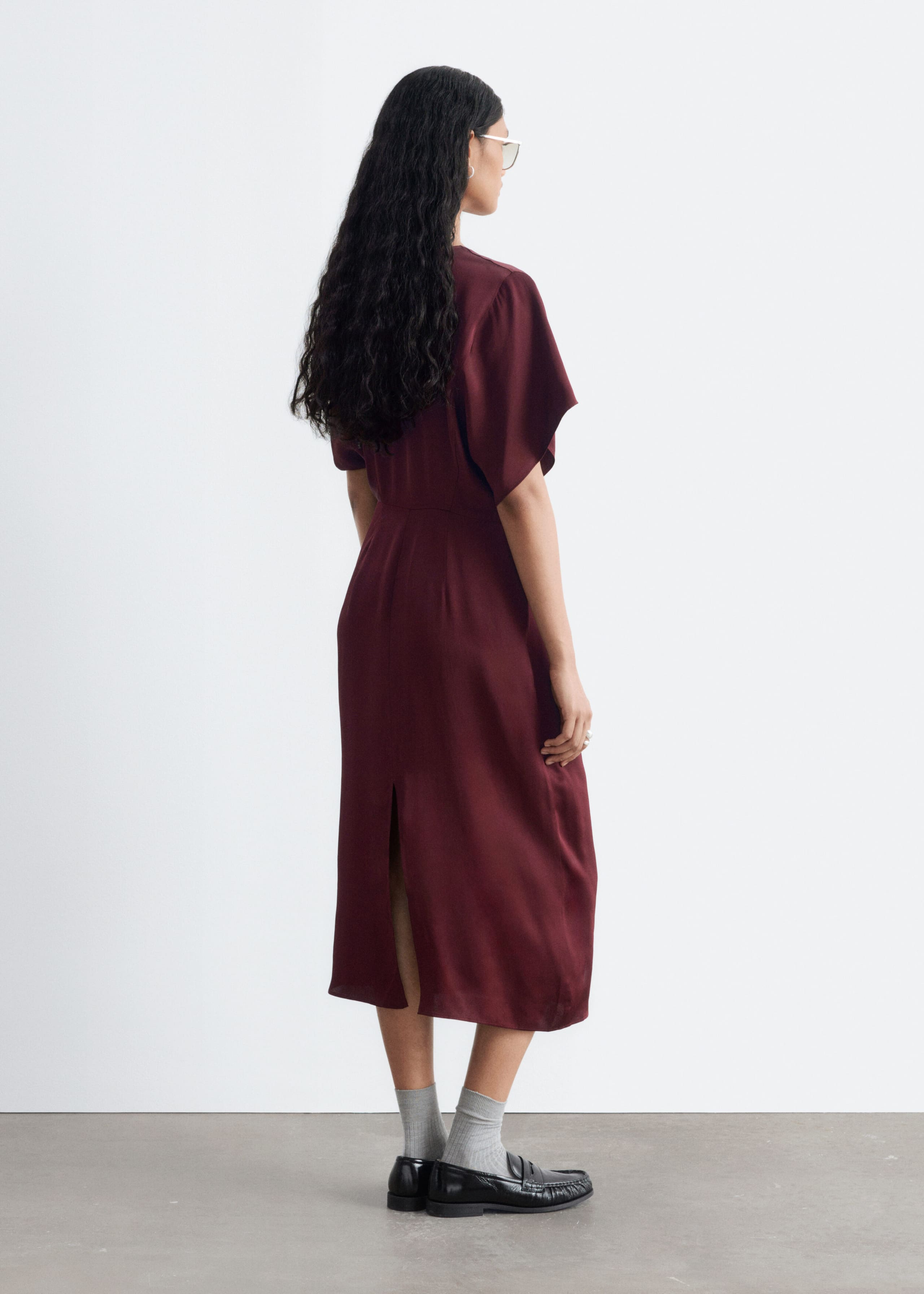 Twist-Waist Midi Dress - Dark Red - Lookbook
