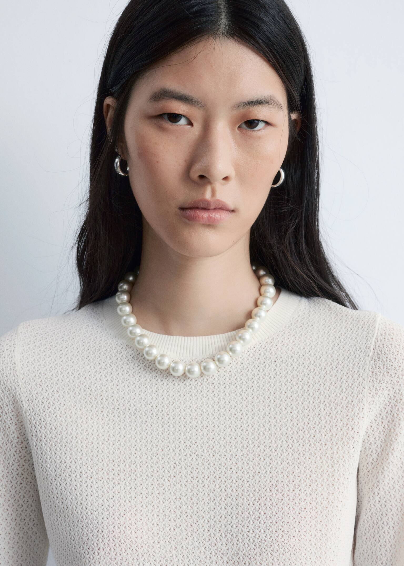 Langärmliges Oberteil aus Pointelle-Strick - Creme - 3